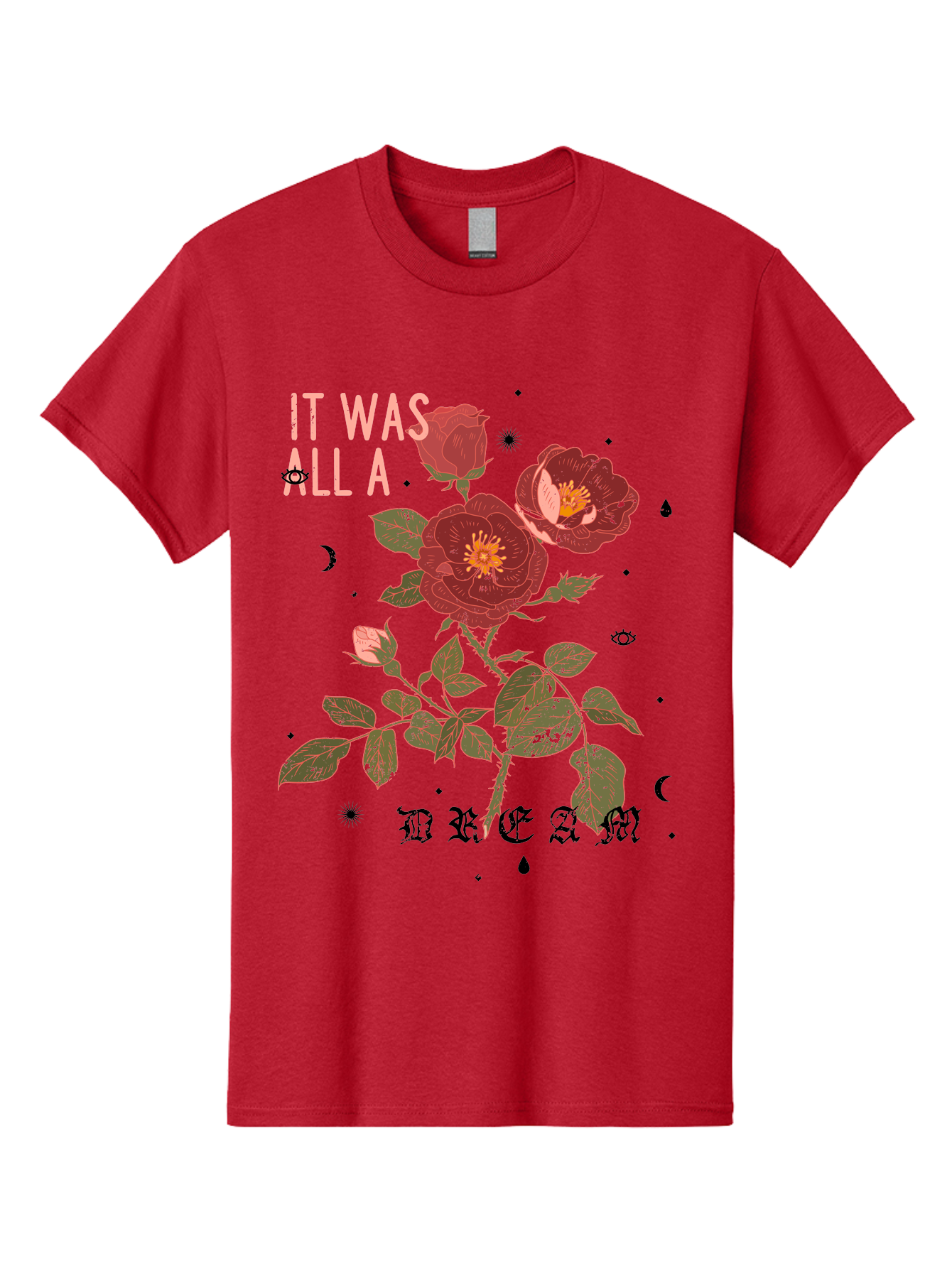 Rose -Men Men'S Graphic Tee, 100% Cotton, Comfortable Casual Summer Wear, Machine Washable, Red Roses, Vintage Illustration, Floral Design, Dreamy Atmosphere, Symbolic Imagery, Retro Aesthetic, Mystical Vibes, Gothic Typography Aae619 15