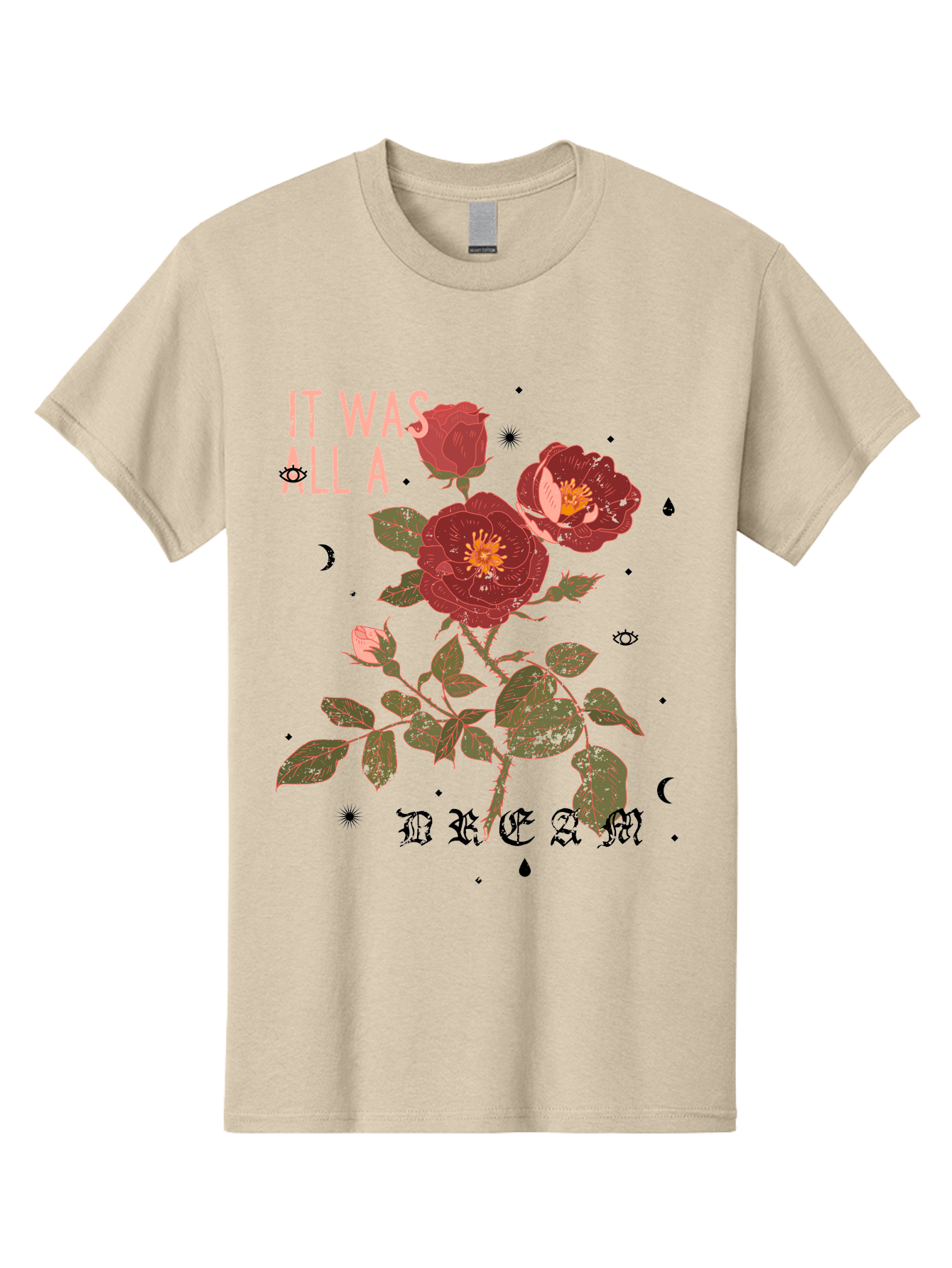 Rose -Men Men'S Graphic Tee, 100% Cotton, Comfortable Casual Summer Wear, Machine Washable, Red Roses, Vintage Illustration, Floral Design, Dreamy Atmosphere, Symbolic Imagery, Retro Aesthetic, Mystical Vibes, Gothic Typography Aae619 5