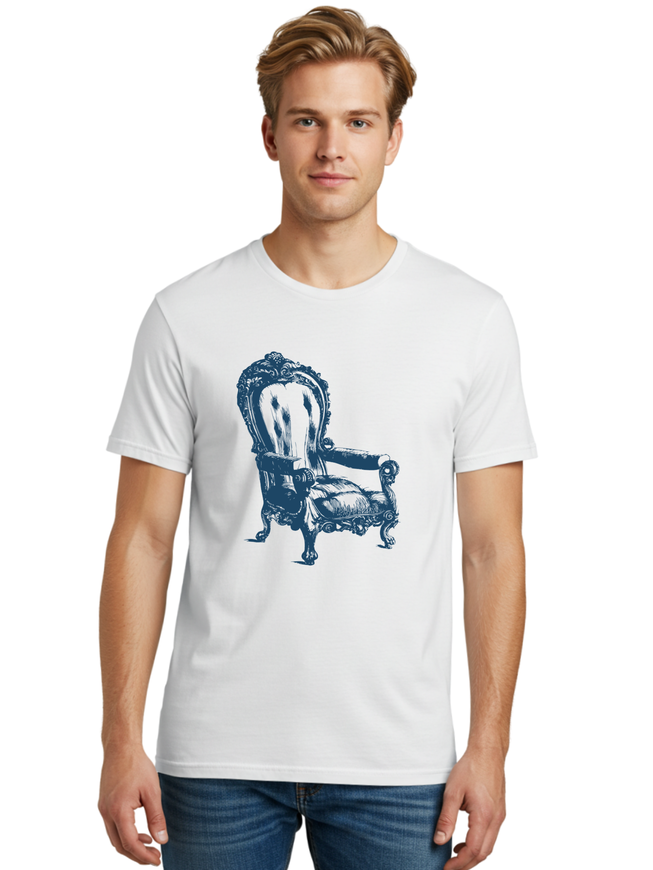 Royal Scroll Armchair Men'S Graphic Tee, 100% Cotton, Comfortable Casual Summer Wear, Machine Washable, Luxury Chair, Ornate Design, Vintage Furniture, Armchair, Carved Details, Royal Seating, Ornamental Decor, Intricate Carvings, Aae622 16