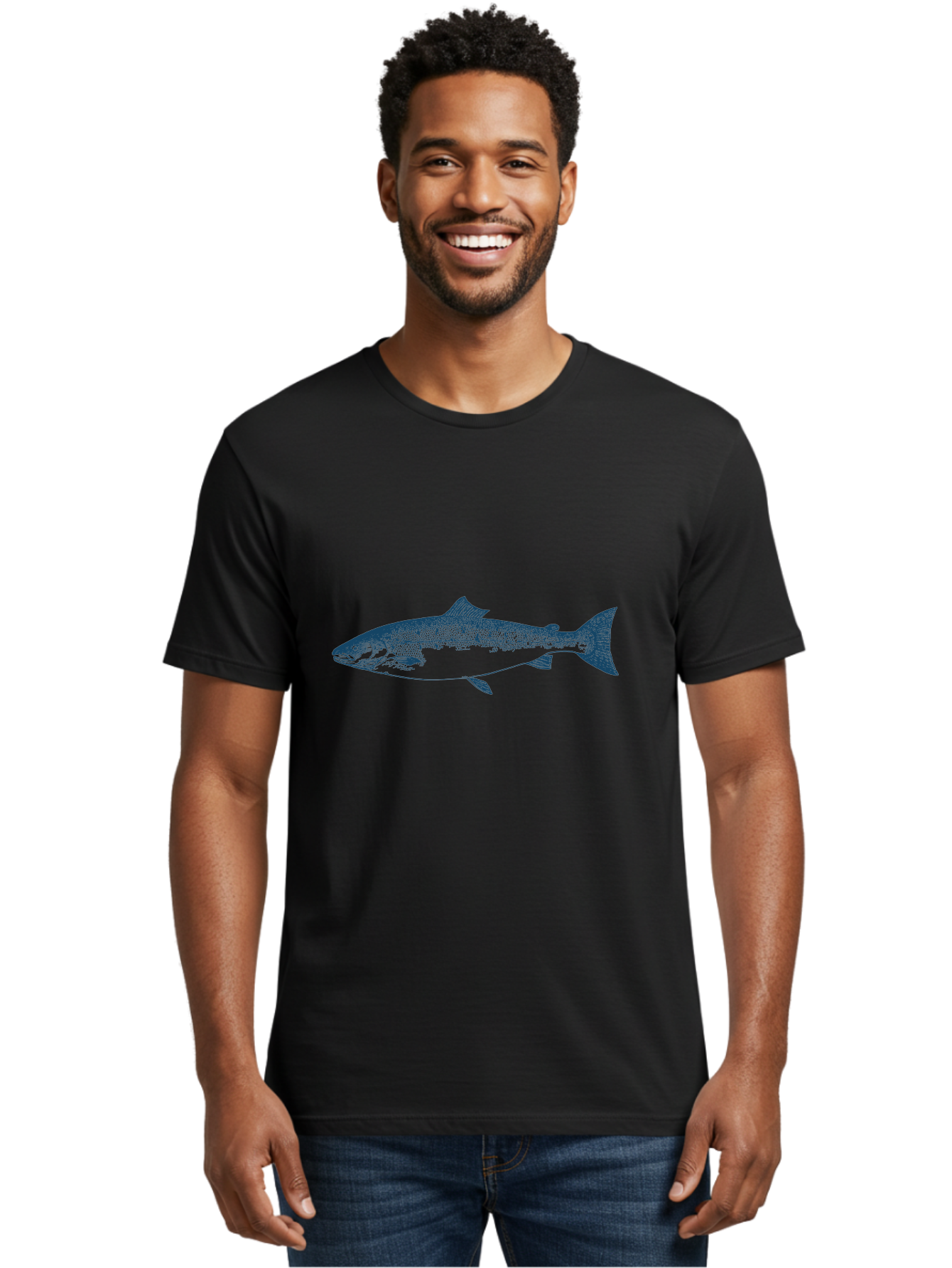 Runstream Fish Men'S Graphic Tee, 100% Cotton, Comfortable Casual Summer Wear, Machine Washable, Salmon Fish, Halftone Illustration, Aquatic Life, Ocean Creature, Fish Species, Wildlife Art, Stencil Style Aae625 16