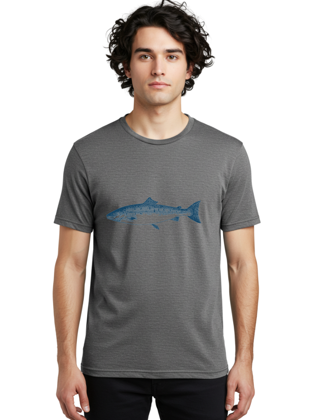 Runstream Fish Men'S Graphic Tee, 100% Cotton, Comfortable Casual Summer Wear, Machine Washable, Salmon Fish, Halftone Illustration, Aquatic Life, Ocean Creature, Fish Species, Wildlife Art, Stencil Style Aae625 10