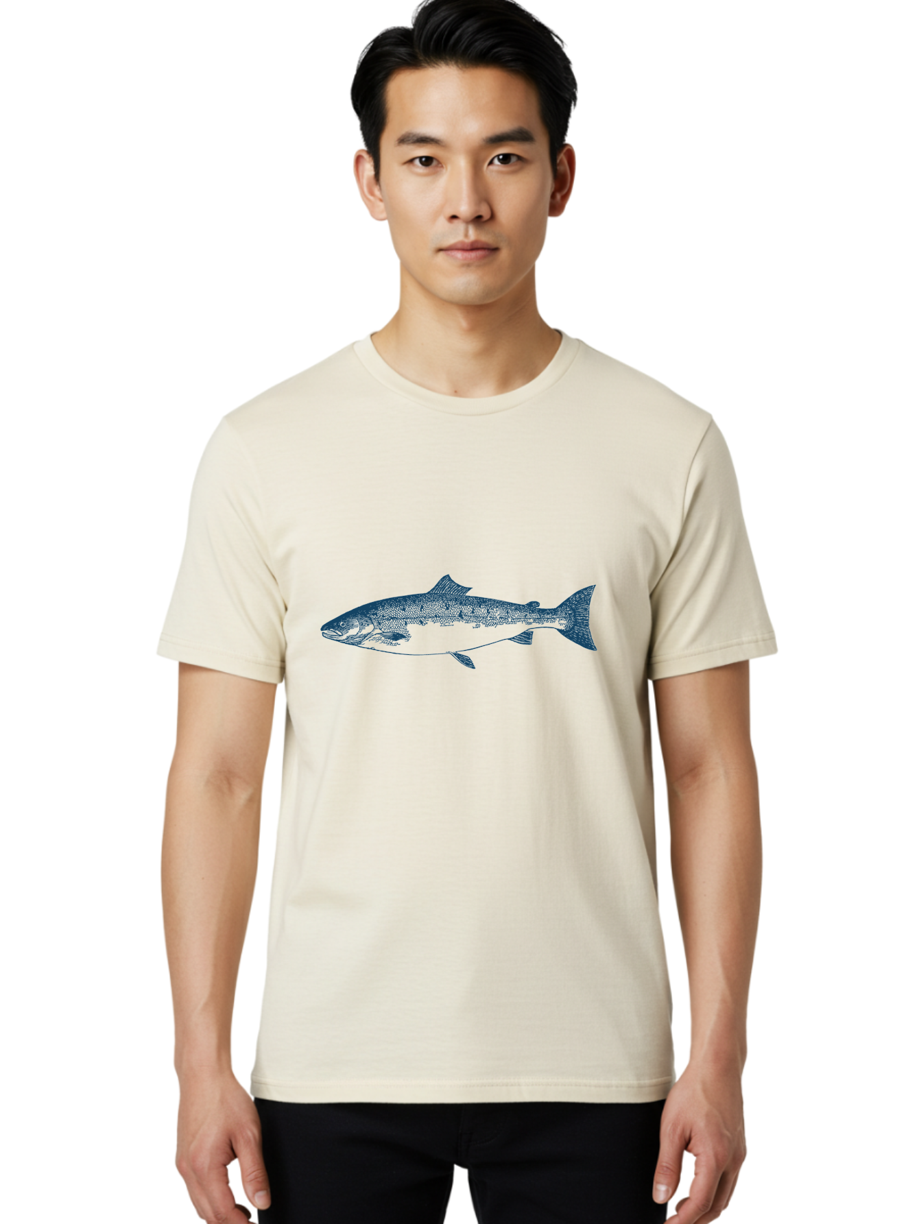 Runstream Fish Men'S Graphic Tee, 100% Cotton, Comfortable Casual Summer Wear, Machine Washable, Salmon Fish, Halftone Illustration, Aquatic Life, Ocean Creature, Fish Species, Wildlife Art, Stencil Style Aae625 18