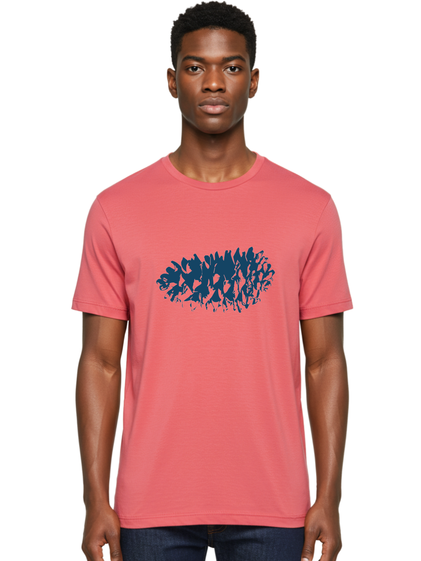 Rustic Pine Cluster Men'S Graphic Tee, 100% Cotton, Comfortable Casual Summer Wear, Machine Washable, Silhouette Of Horses, Group Of Horses, Galloping Horses, Abstract Horses, Dark Blue Horses, Dynamic Movement, Chaotic Movement, Horse Shapes, Aae627 30