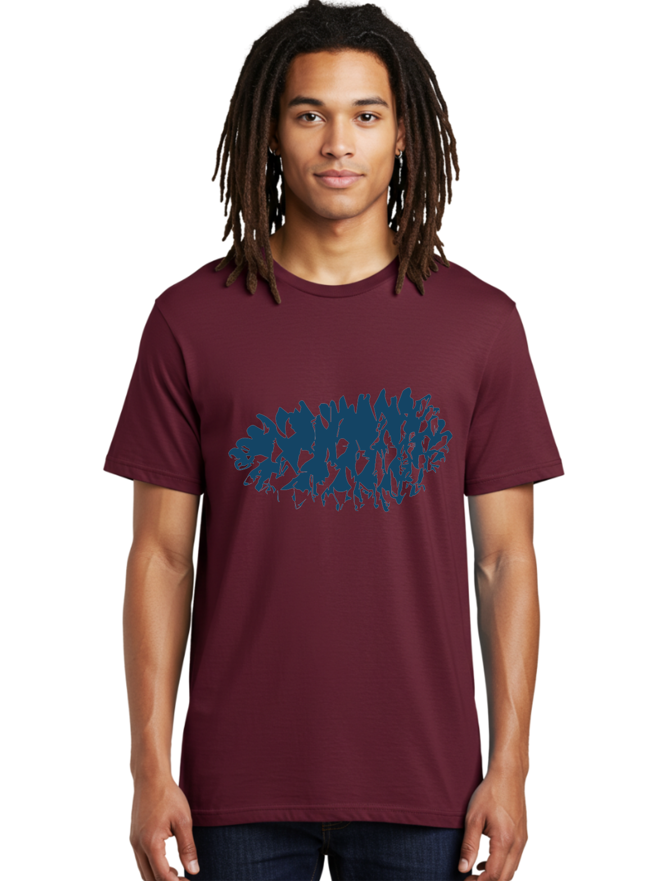 Rustic Pine Cluster Men'S Graphic Tee, 100% Cotton, Comfortable Casual Summer Wear, Machine Washable, Silhouette Of Horses, Group Of Horses, Galloping Horses, Abstract Horses, Dark Blue Horses, Dynamic Movement, Chaotic Movement, Horse Shapes, Aae627 14