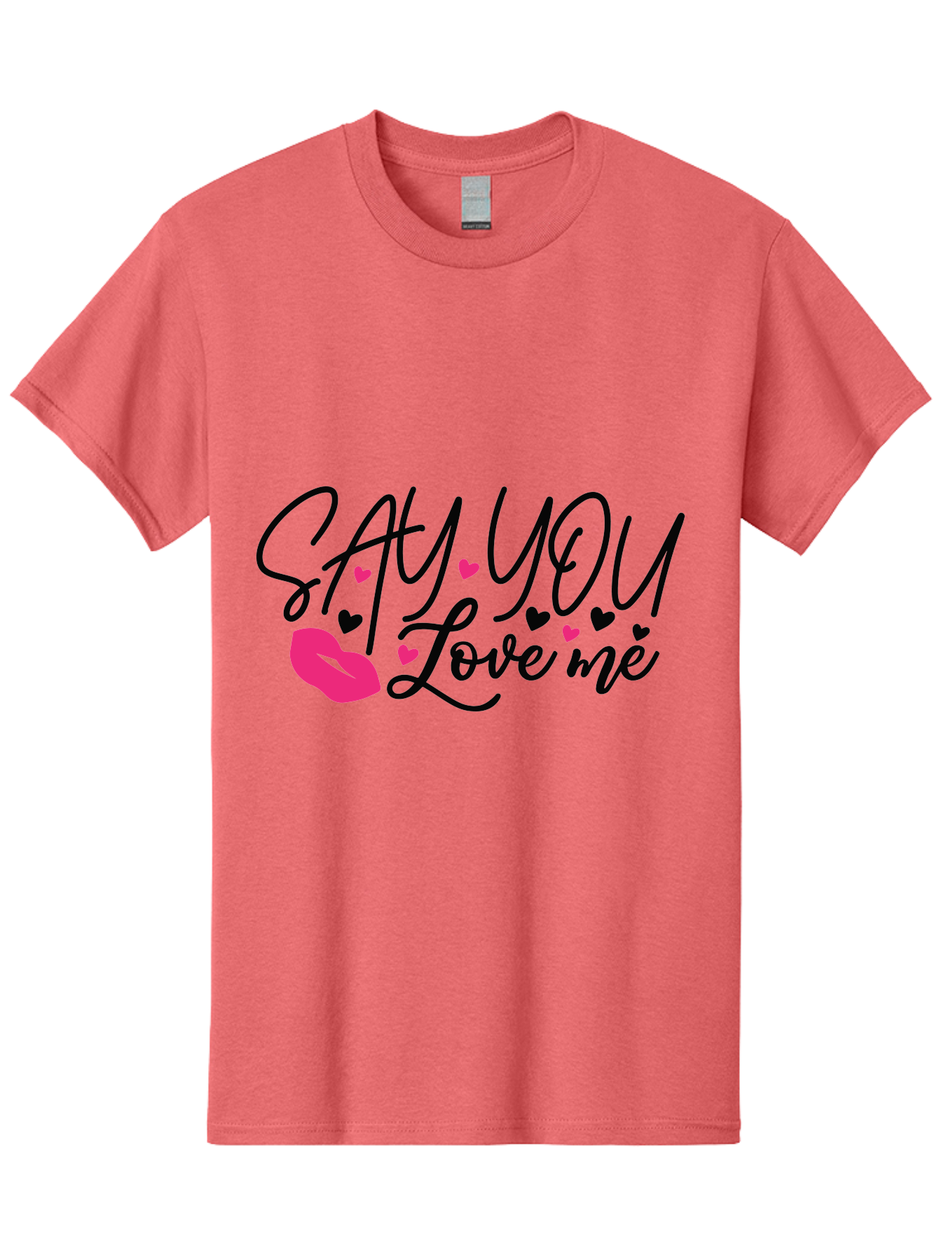 Say You Love Me Men'S Graphic Tee, 100% Cotton, Comfortable Casual Summer Wear, Machine Washable, Say You Love Me, Lipstick Kiss, Romantic Quote, Love Phrase, Heart Symbols, Pink Lips, Lovely Message, Sweet Sentiment, Charming Design, Aae629 13