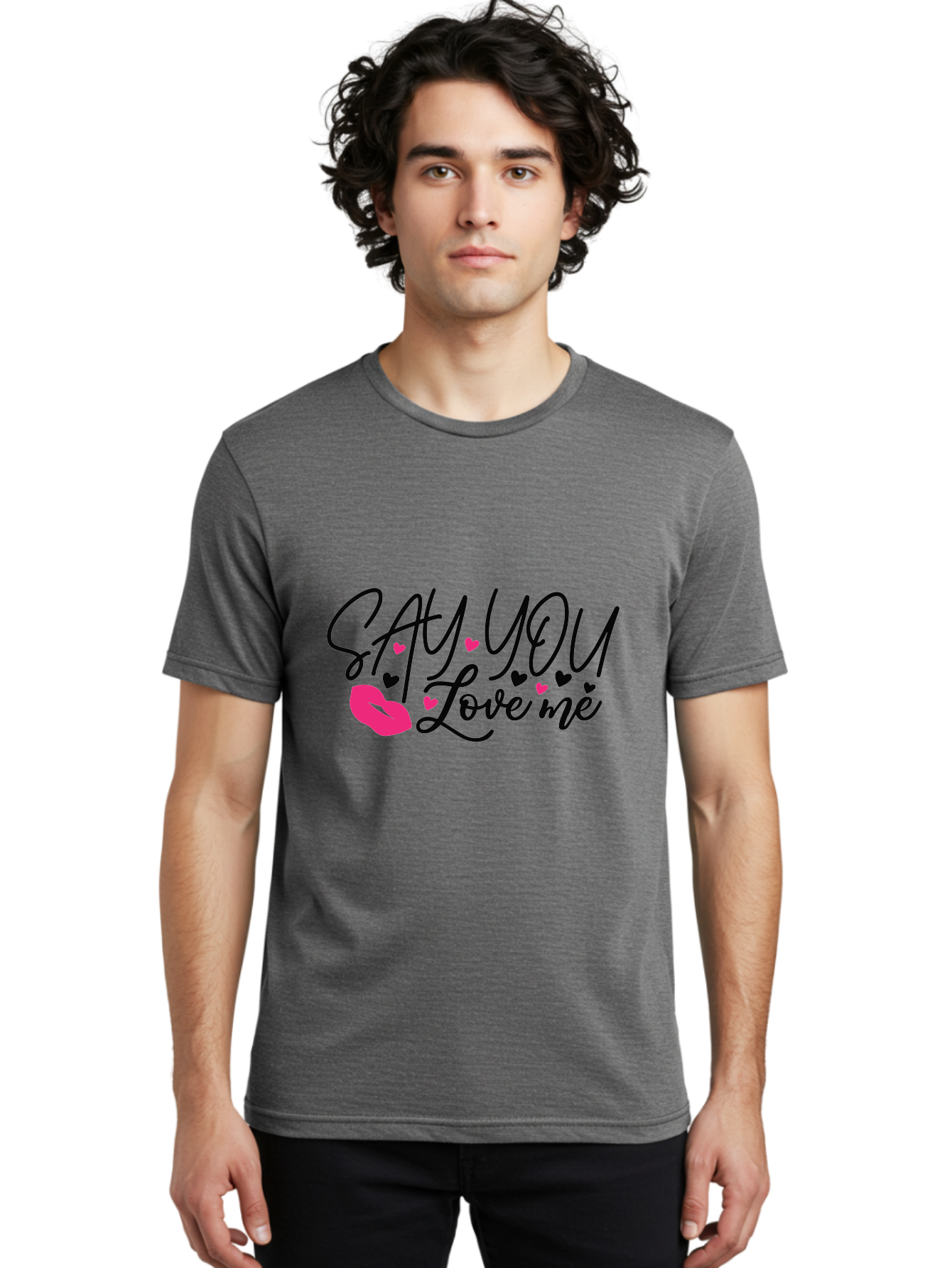 Say You Love Me Men'S Graphic Tee, 100% Cotton, Comfortable Casual Summer Wear, Machine Washable, Say You Love Me, Lipstick Kiss, Romantic Quote, Love Phrase, Heart Symbols, Pink Lips, Lovely Message, Sweet Sentiment, Charming Design, Aae629 26