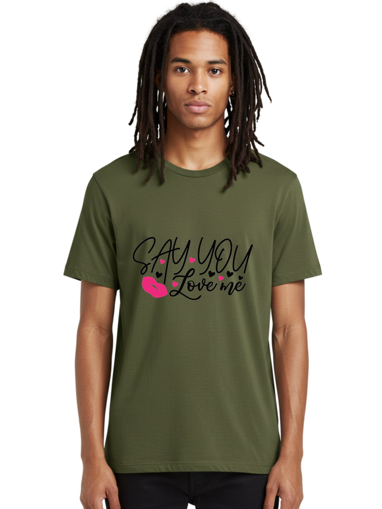 Say You Love Me Men'S Graphic Tee, 100% Cotton, Comfortable Casual Summer Wear, Machine Washable, Say You Love Me, Lipstick Kiss, Romantic Quote, Love Phrase, Heart Symbols, Pink Lips, Lovely Message, Sweet Sentiment, Charming Design, Aae629 6