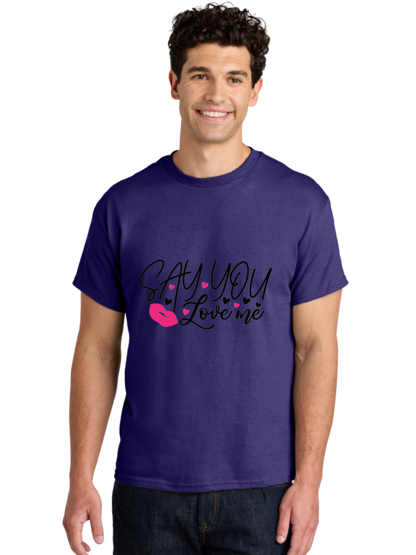 Say You Love Me Men'S Graphic Tee, 100% Cotton, Comfortable Casual Summer Wear, Machine Washable, Say You Love Me, Lipstick Kiss, Romantic Quote, Love Phrase, Heart Symbols, Pink Lips, Lovely Message, Sweet Sentiment, Charming Design, Aae629 18
