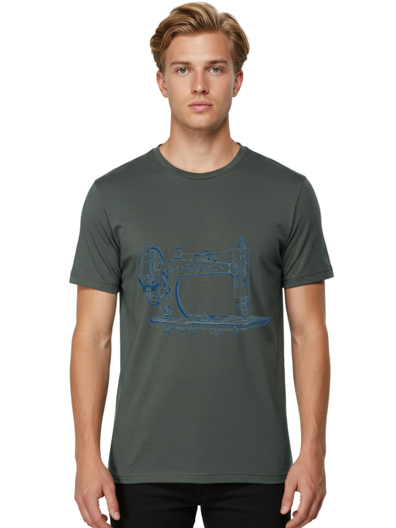 Sewing-Machine Men'S Graphic Tee, 100% Cotton, Comfortable Casual Summer Wear, Machine Washable, Vintage Sewing Machine, Floral Patterns, Antique Machinery, Crafting Tools, Textile Art, Classic Design, Sewing Equipment, Ornate Details, Aae633 26