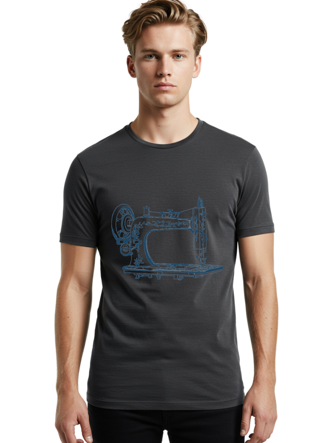Sewing-Machine Men'S Graphic Tee, 100% Cotton, Comfortable Casual Summer Wear, Machine Washable, Vintage Sewing Machine, Floral Patterns, Antique Machinery, Crafting Tools, Textile Art, Classic Design, Sewing Equipment, Ornate Details, Aae633 8