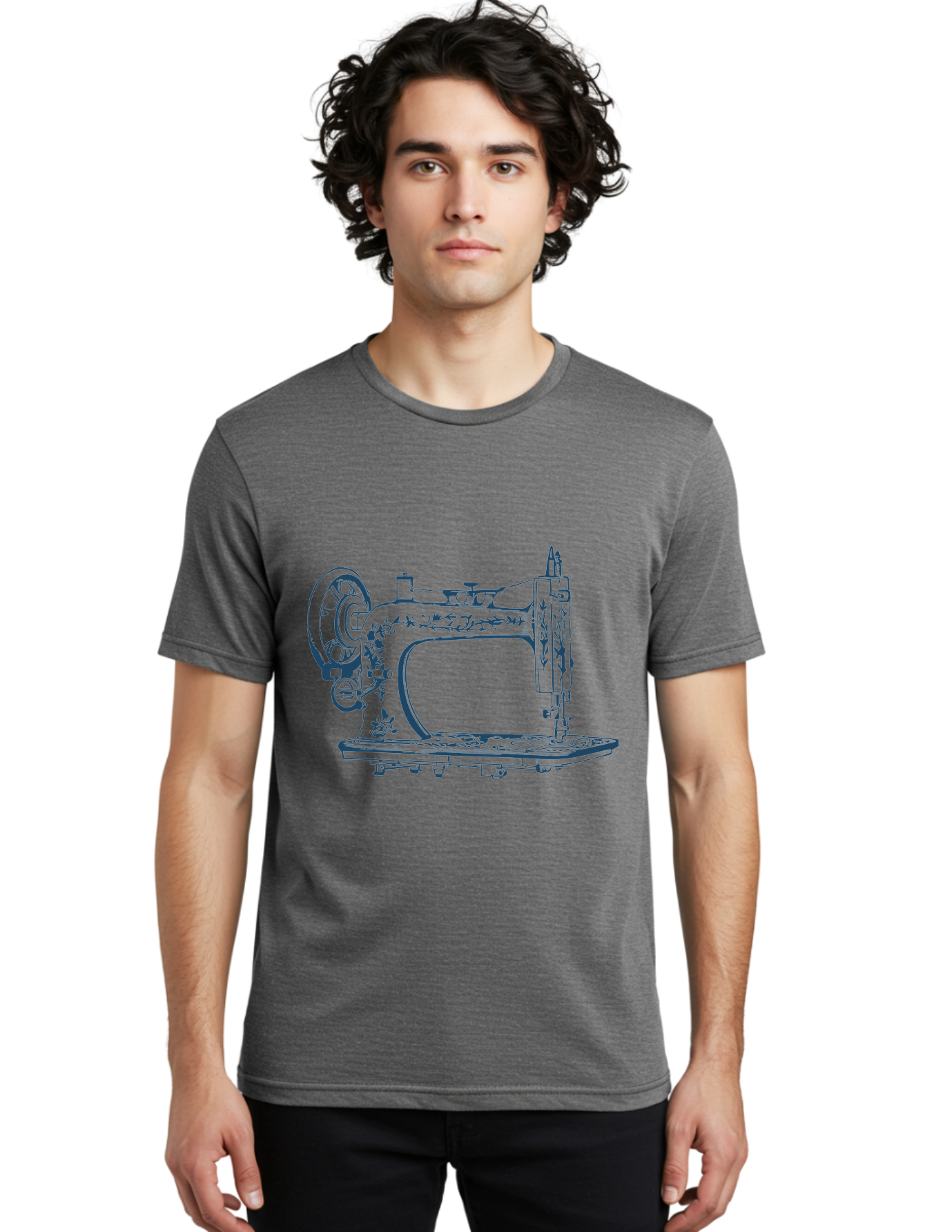 Sewing-Machine Men'S Graphic Tee, 100% Cotton, Comfortable Casual Summer Wear, Machine Washable, Vintage Sewing Machine, Floral Patterns, Antique Machinery, Crafting Tools, Textile Art, Classic Design, Sewing Equipment, Ornate Details, Aae633 22