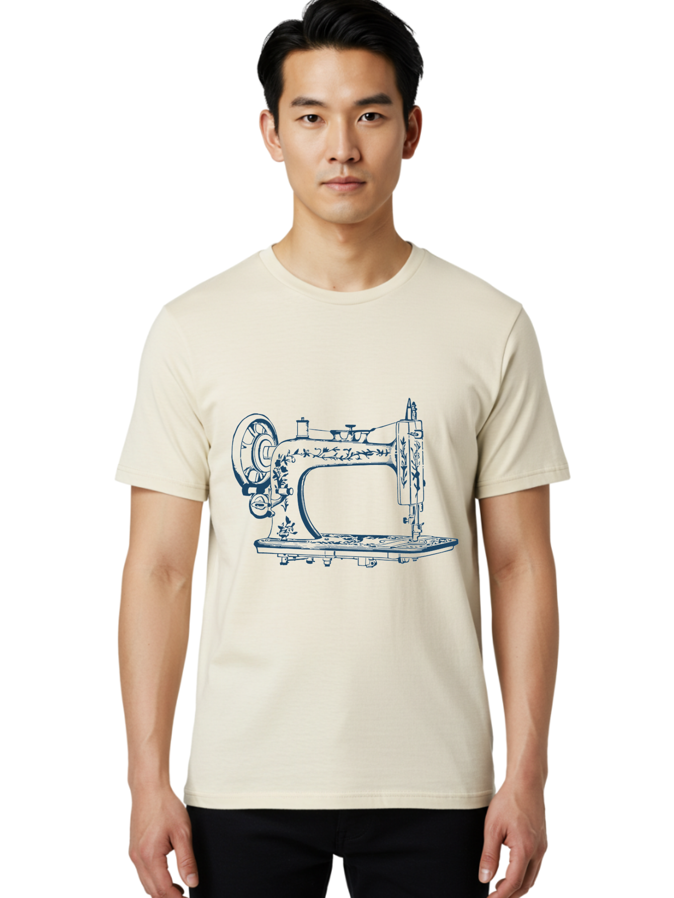 Sewing-Machine Men'S Graphic Tee, 100% Cotton, Comfortable Casual Summer Wear, Machine Washable, Vintage Sewing Machine, Floral Patterns, Antique Machinery, Crafting Tools, Textile Art, Classic Design, Sewing Equipment, Ornate Details, Aae633 30