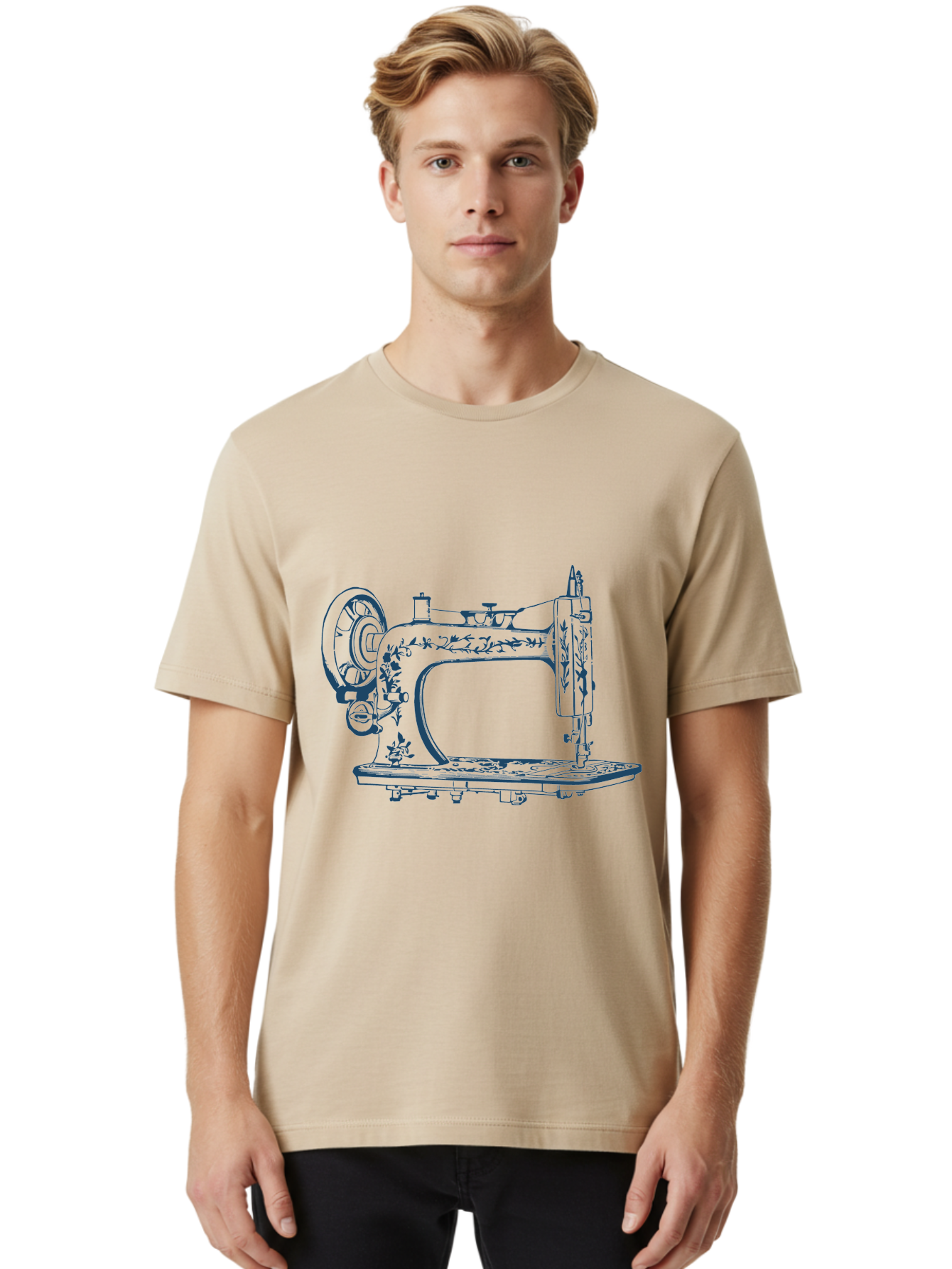 Sewing-Machine Men'S Graphic Tee, 100% Cotton, Comfortable Casual Summer Wear, Machine Washable, Vintage Sewing Machine, Floral Patterns, Antique Machinery, Crafting Tools, Textile Art, Classic Design, Sewing Equipment, Ornate Details, Aae633 18