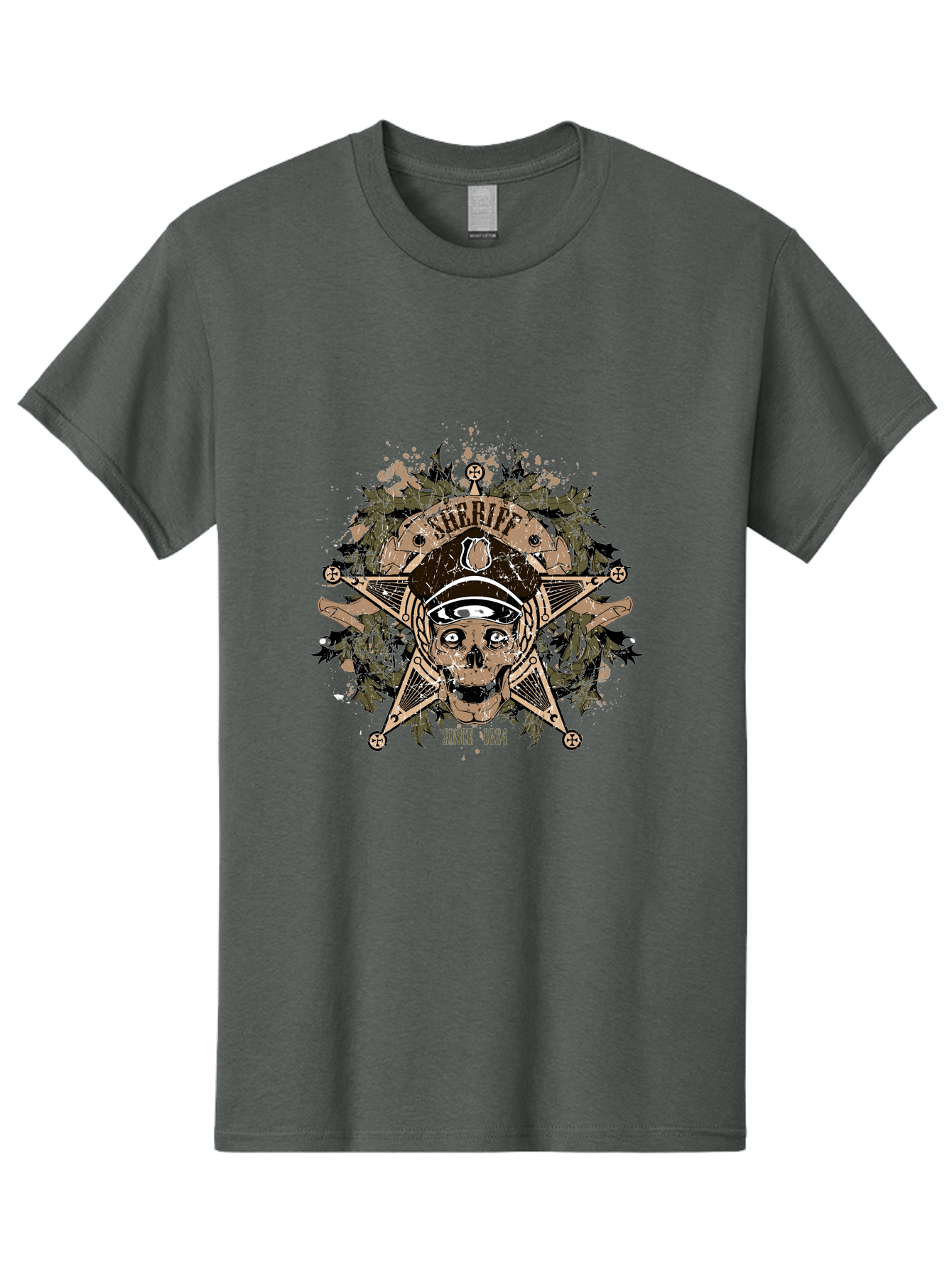 Sheriff Since 1824 Men'S Graphic Tee, 100% Cotton, Comfortable Casual Summer Wear, Machine Washable, Vintage Skull Design, Sailor Skull, Pirate Emblem, Nautical Theme, Tattoo Art, Grunge Style, Maritime Symbol, Edgy Aesthetic, Pirate Life, Aae634 15