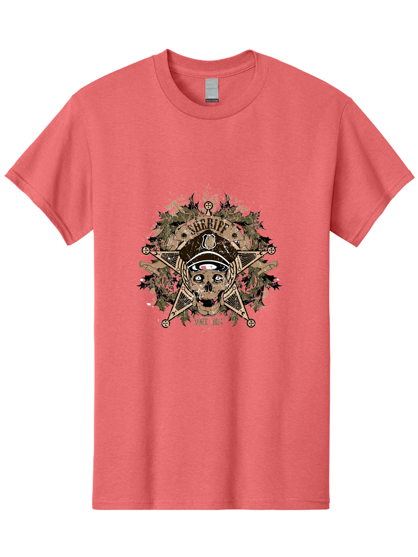 Sheriff Since 1824 Men'S Graphic Tee, 100% Cotton, Comfortable Casual Summer Wear, Machine Washable, Vintage Skull Design, Sailor Skull, Pirate Emblem, Nautical Theme, Tattoo Art, Grunge Style, Maritime Symbol, Edgy Aesthetic, Pirate Life, Aae634 21