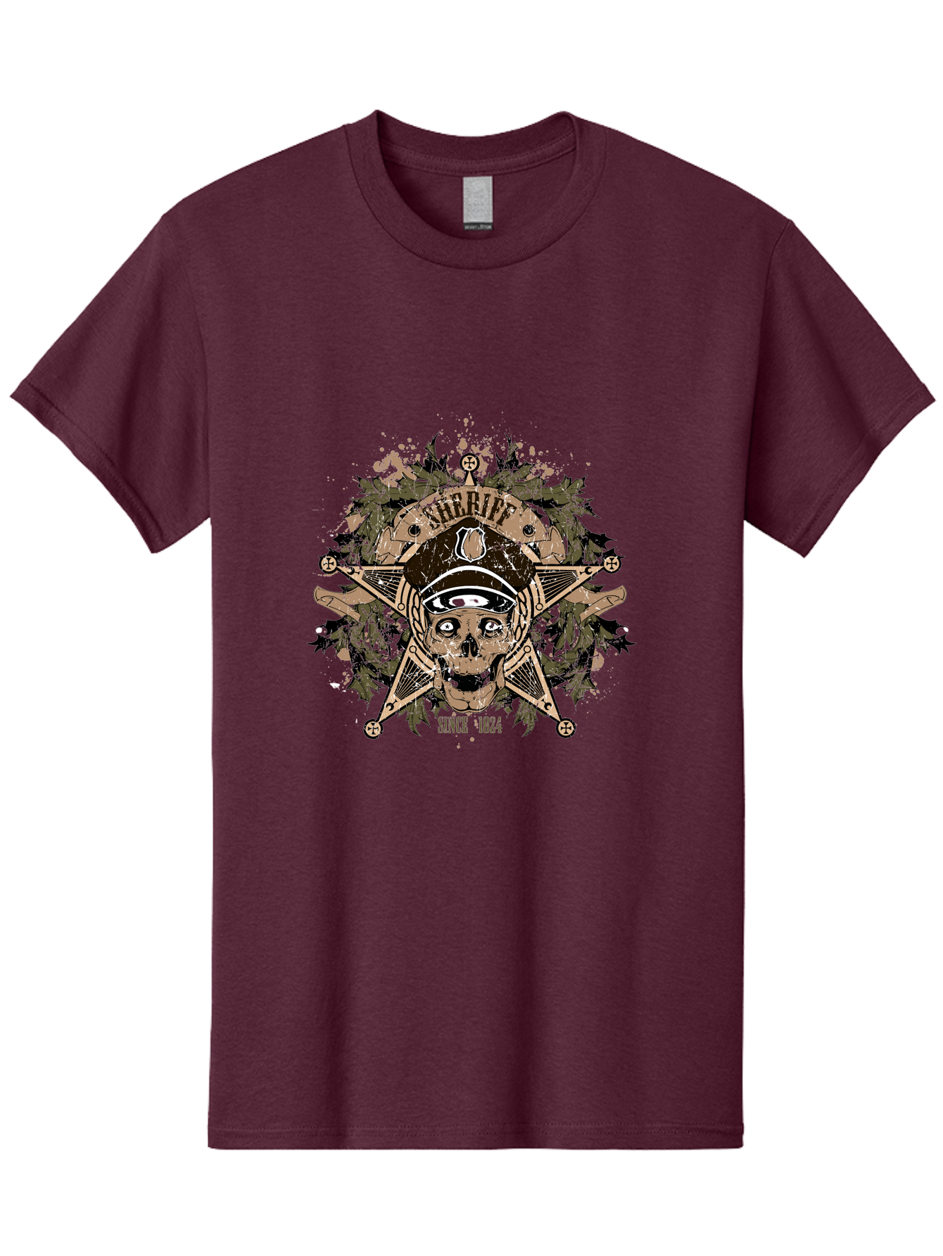 Sheriff Since 1824 Men'S Graphic Tee, 100% Cotton, Comfortable Casual Summer Wear, Machine Washable, Vintage Skull Design, Sailor Skull, Pirate Emblem, Nautical Theme, Tattoo Art, Grunge Style, Maritime Symbol, Edgy Aesthetic, Pirate Life, Aae634 9