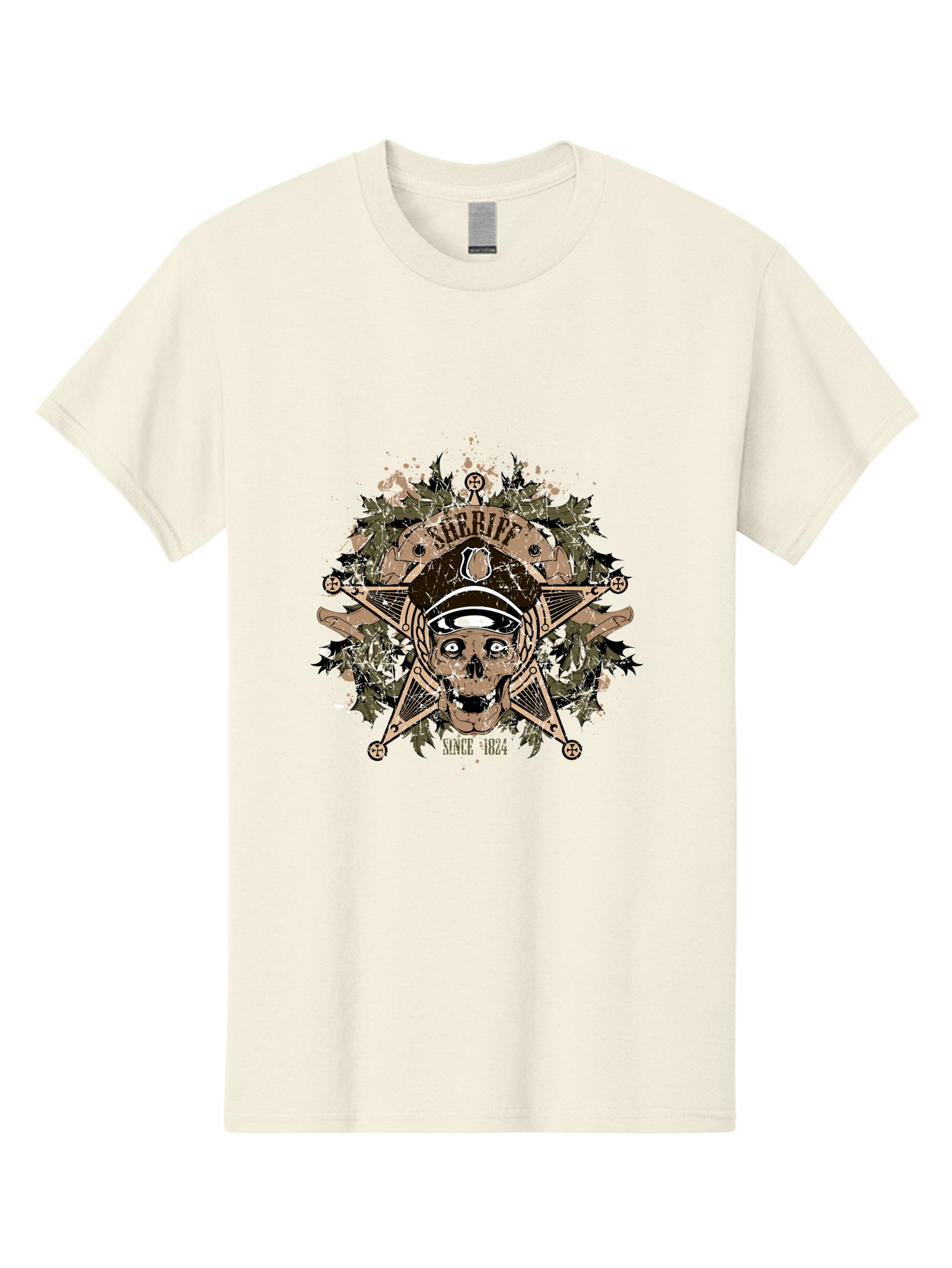 Sheriff Since 1824 Men'S Graphic Tee, 100% Cotton, Comfortable Casual Summer Wear, Machine Washable, Vintage Skull Design, Sailor Skull, Pirate Emblem, Nautical Theme, Tattoo Art, Grunge Style, Maritime Symbol, Edgy Aesthetic, Pirate Life, Aae634 3