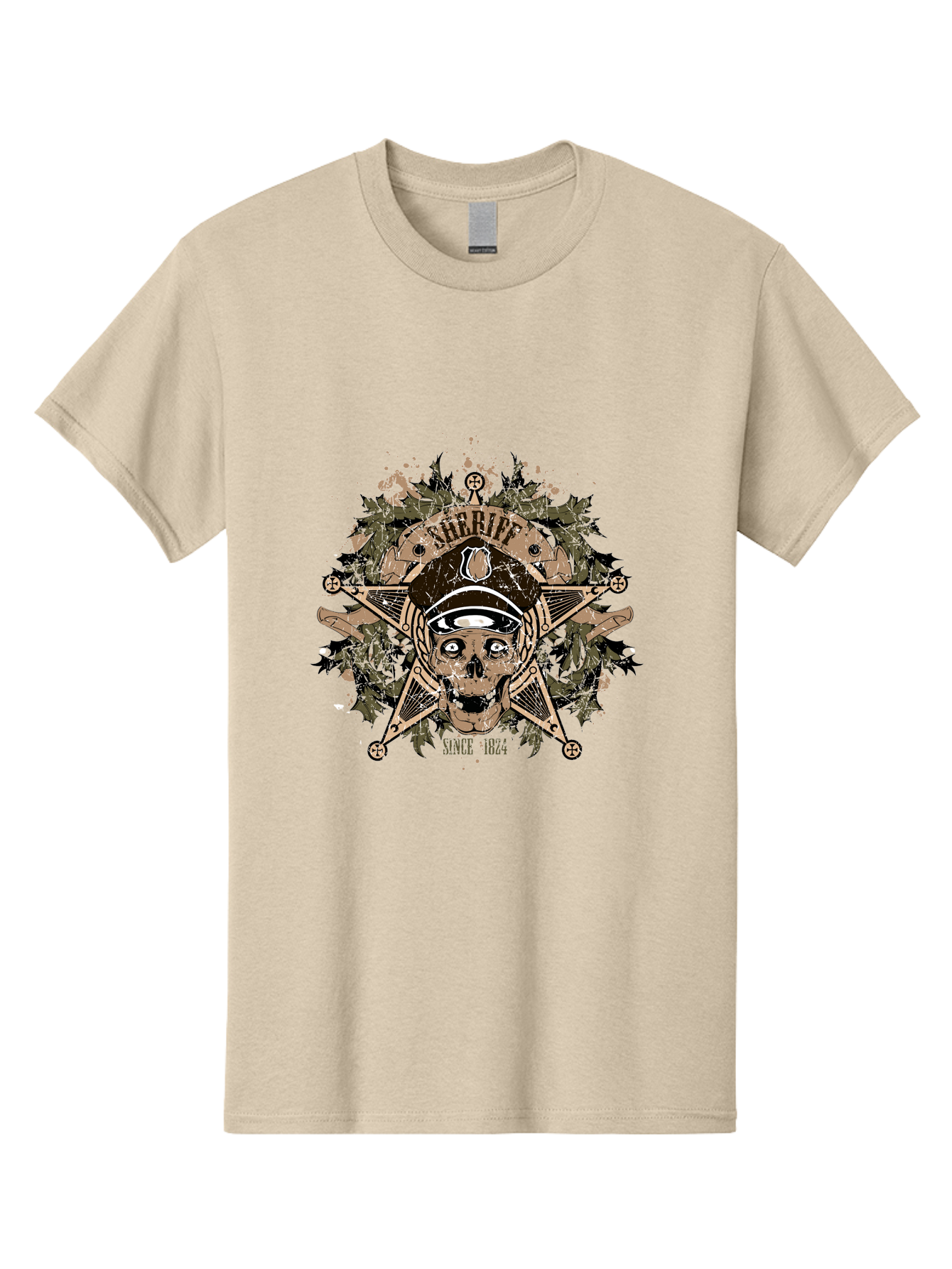 Sheriff Since 1824 Men'S Graphic Tee, 100% Cotton, Comfortable Casual Summer Wear, Machine Washable, Vintage Skull Design, Sailor Skull, Pirate Emblem, Nautical Theme, Tattoo Art, Grunge Style, Maritime Symbol, Edgy Aesthetic, Pirate Life, Aae634 17