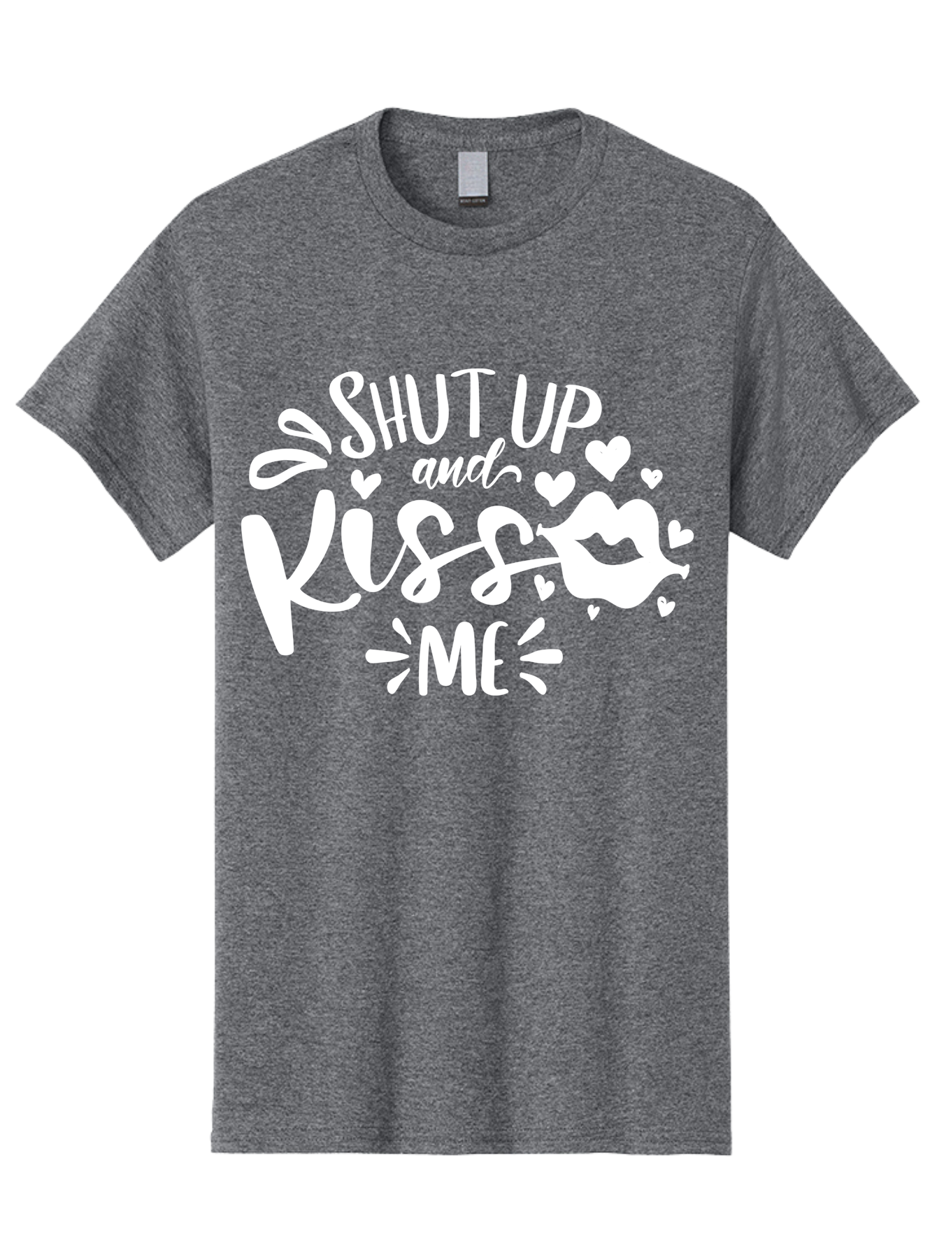 Shut Up And Kiss Me White Men'S Graphic Tee, 100% Cotton, Comfortable Casual Summer Wear, Machine Washable, Romantic Quote, Kiss Me, Shut Up, Love Message, Heart Icons, Lips Illustration, Affectionate Phrase, Valentines Day, Sweet Nothings, Aae637 17