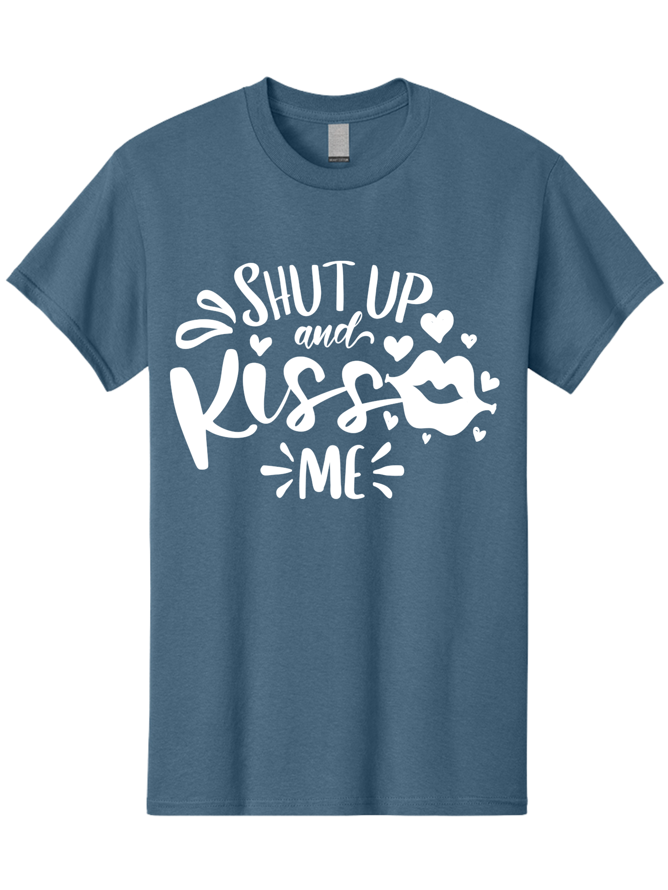 Shut Up And Kiss Me White Men'S Graphic Tee, 100% Cotton, Comfortable Casual Summer Wear, Machine Washable, Romantic Quote, Kiss Me, Shut Up, Love Message, Heart Icons, Lips Illustration, Affectionate Phrase, Valentines Day, Sweet Nothings, Aae637 19