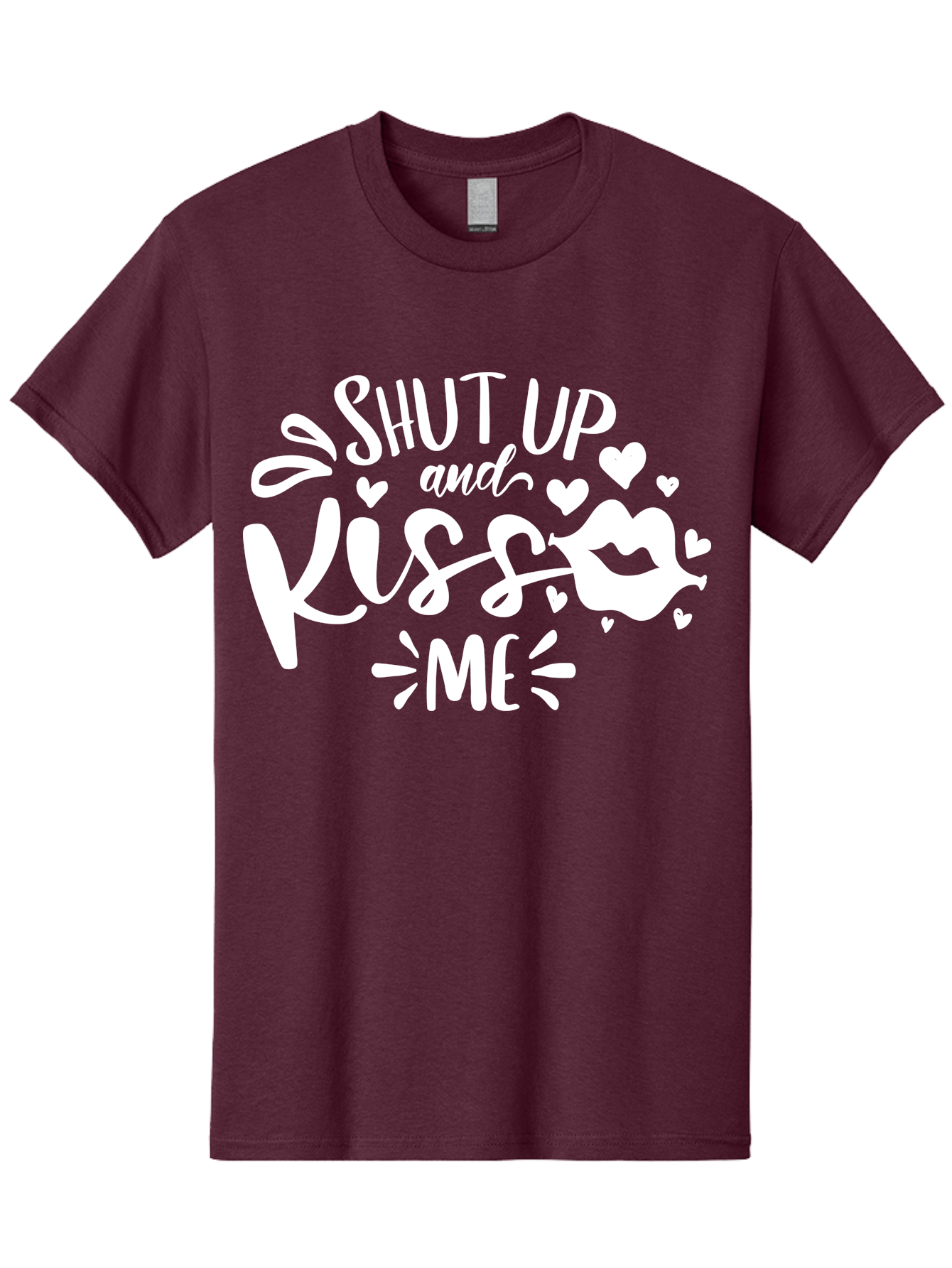 Shut Up And Kiss Me White Men'S Graphic Tee, 100% Cotton, Comfortable Casual Summer Wear, Machine Washable, Romantic Quote, Kiss Me, Shut Up, Love Message, Heart Icons, Lips Illustration, Affectionate Phrase, Valentines Day, Sweet Nothings, Aae637 27