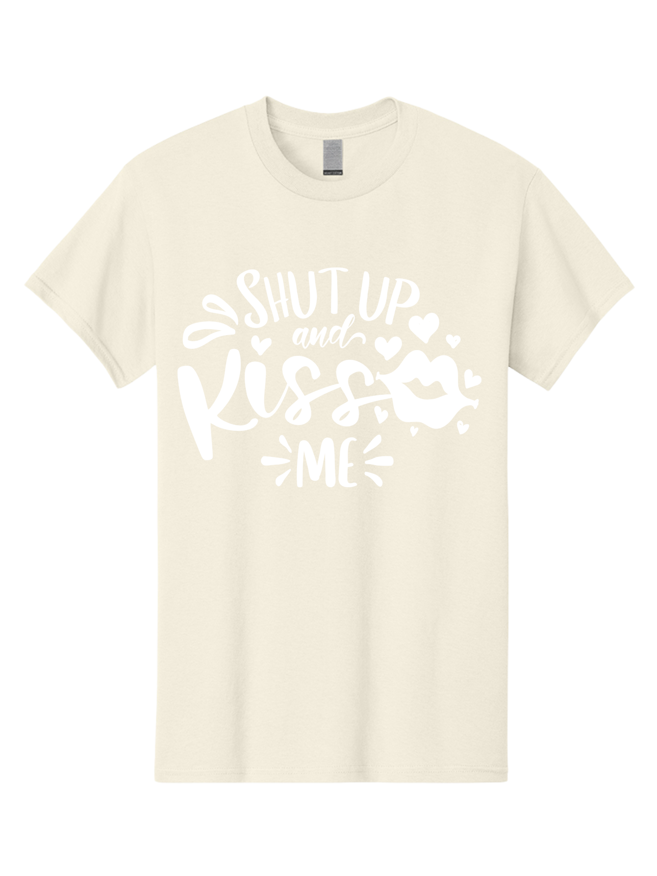 Shut Up And Kiss Me White Men'S Graphic Tee, 100% Cotton, Comfortable Casual Summer Wear, Machine Washable, Romantic Quote, Kiss Me, Shut Up, Love Message, Heart Icons, Lips Illustration, Affectionate Phrase, Valentines Day, Sweet Nothings, Aae637 3