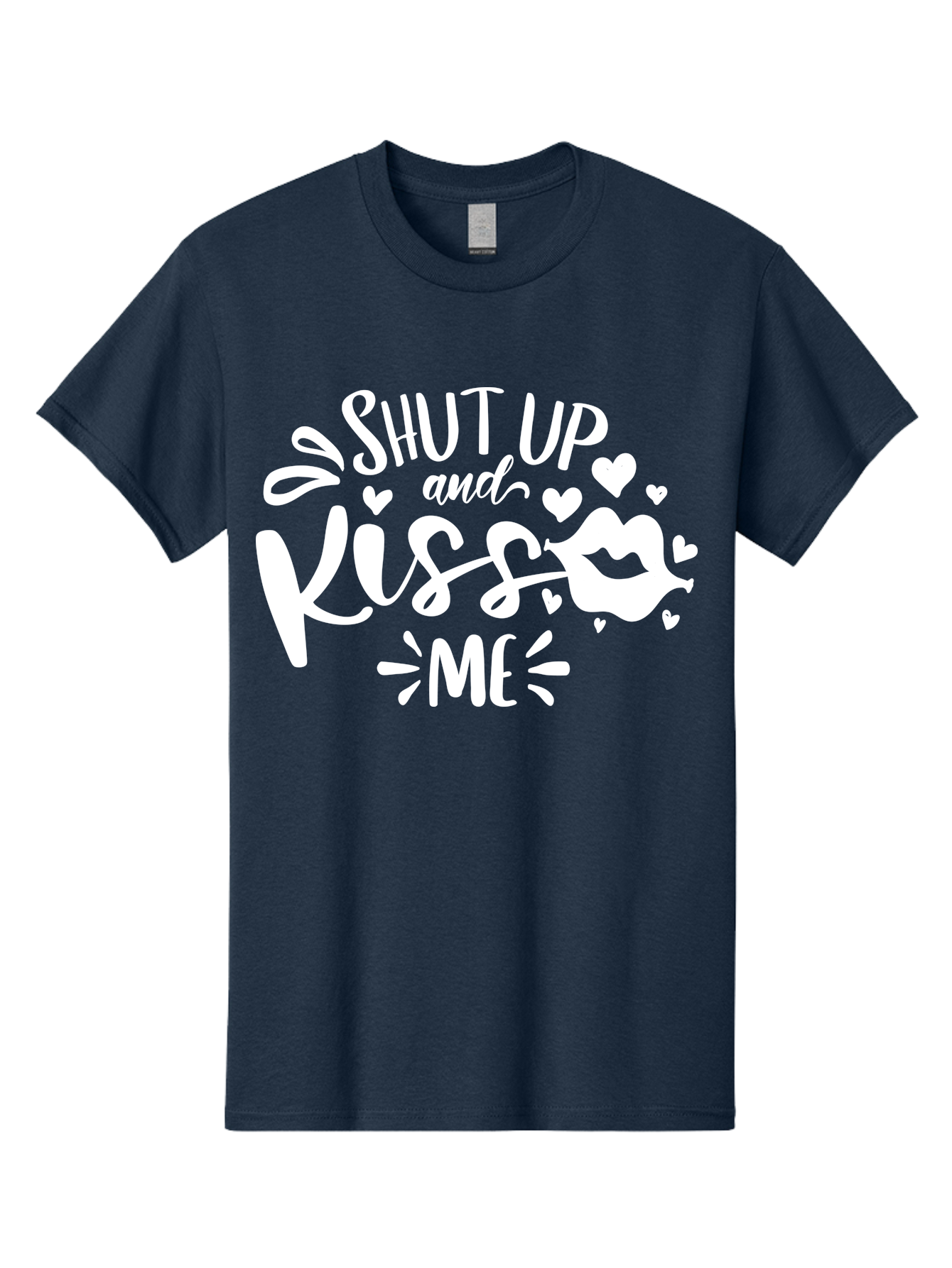 Shut Up And Kiss Me White Men'S Graphic Tee, 100% Cotton, Comfortable Casual Summer Wear, Machine Washable, Romantic Quote, Kiss Me, Shut Up, Love Message, Heart Icons, Lips Illustration, Affectionate Phrase, Valentines Day, Sweet Nothings, Aae637 29