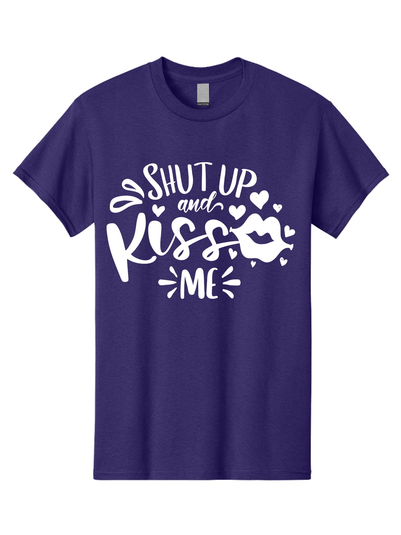 Shut Up And Kiss Me White Men'S Graphic Tee, 100% Cotton, Comfortable Casual Summer Wear, Machine Washable, Romantic Quote, Kiss Me, Shut Up, Love Message, Heart Icons, Lips Illustration, Affectionate Phrase, Valentines Day, Sweet Nothings, Aae637 9