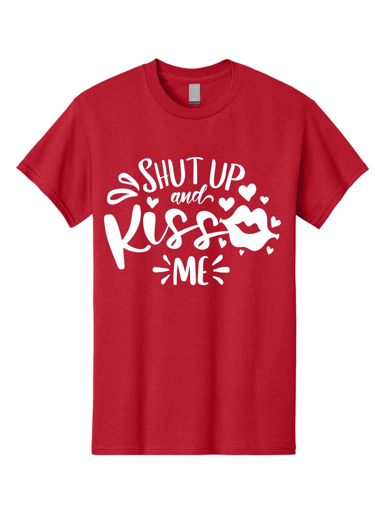 Shut Up And Kiss Me White Men'S Graphic Tee, 100% Cotton, Comfortable Casual Summer Wear, Machine Washable, Romantic Quote, Kiss Me, Shut Up, Love Message, Heart Icons, Lips Illustration, Affectionate Phrase, Valentines Day, Sweet Nothings, Aae637 21