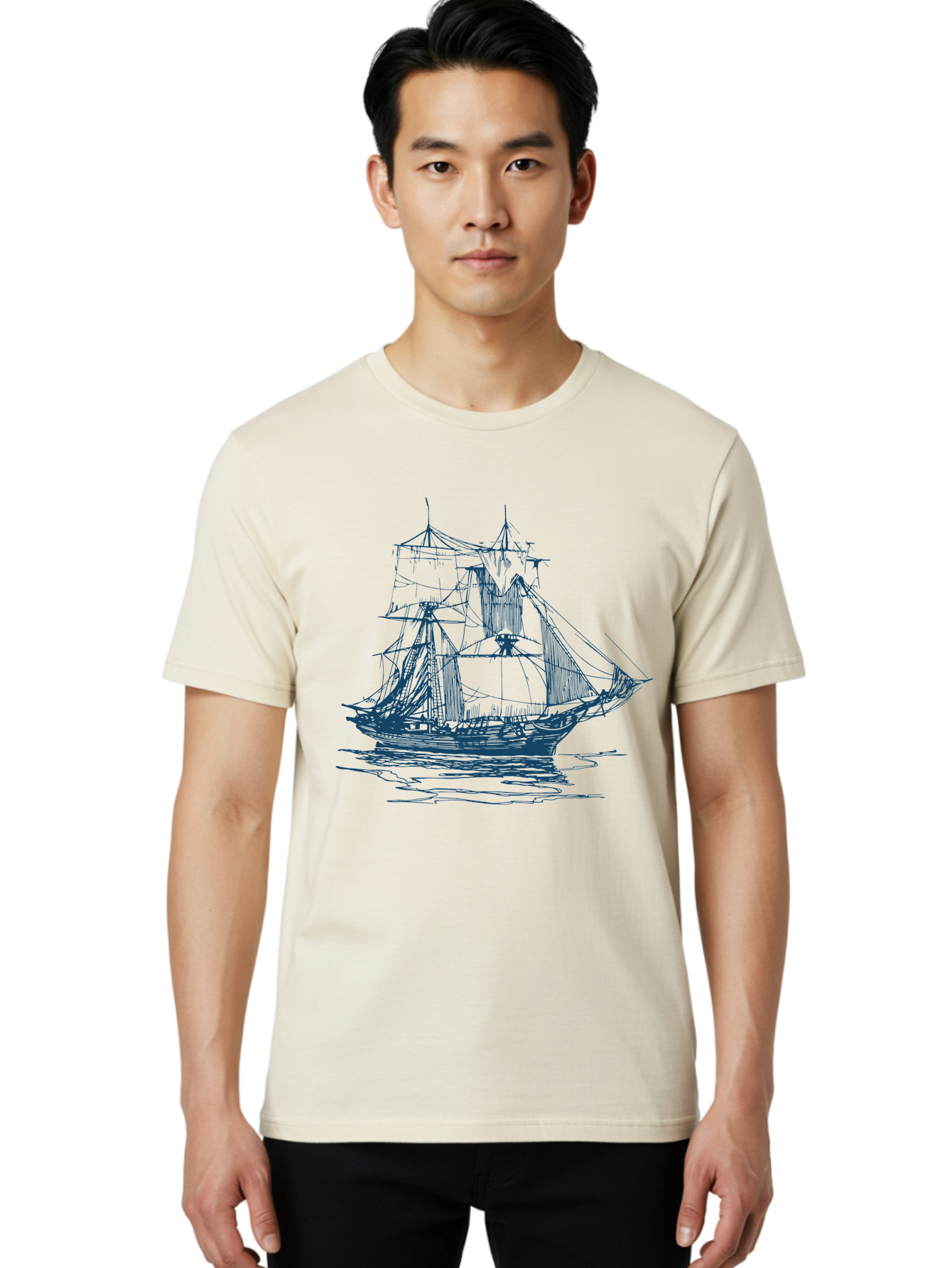 Silent Sails Ship Men'S Graphic Tee, 100% Cotton, Comfortable Casual Summer Wear, Machine Washable, Sailing Ship, Tall Ship, Naval Vessel, Sailing Boat, Ocean Waves, Nautical Theme, Historic Ship, Classic Sailing, Maritime Illustration Aae644 8