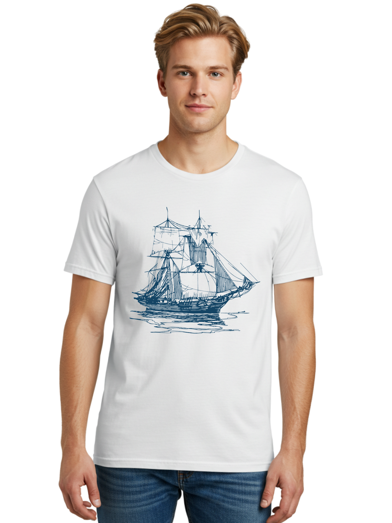 Silent Sails Ship Men'S Graphic Tee, 100% Cotton, Comfortable Casual Summer Wear, Machine Washable, Sailing Ship, Tall Ship, Naval Vessel, Sailing Boat, Ocean Waves, Nautical Theme, Historic Ship, Classic Sailing, Maritime Illustration Aae644 18