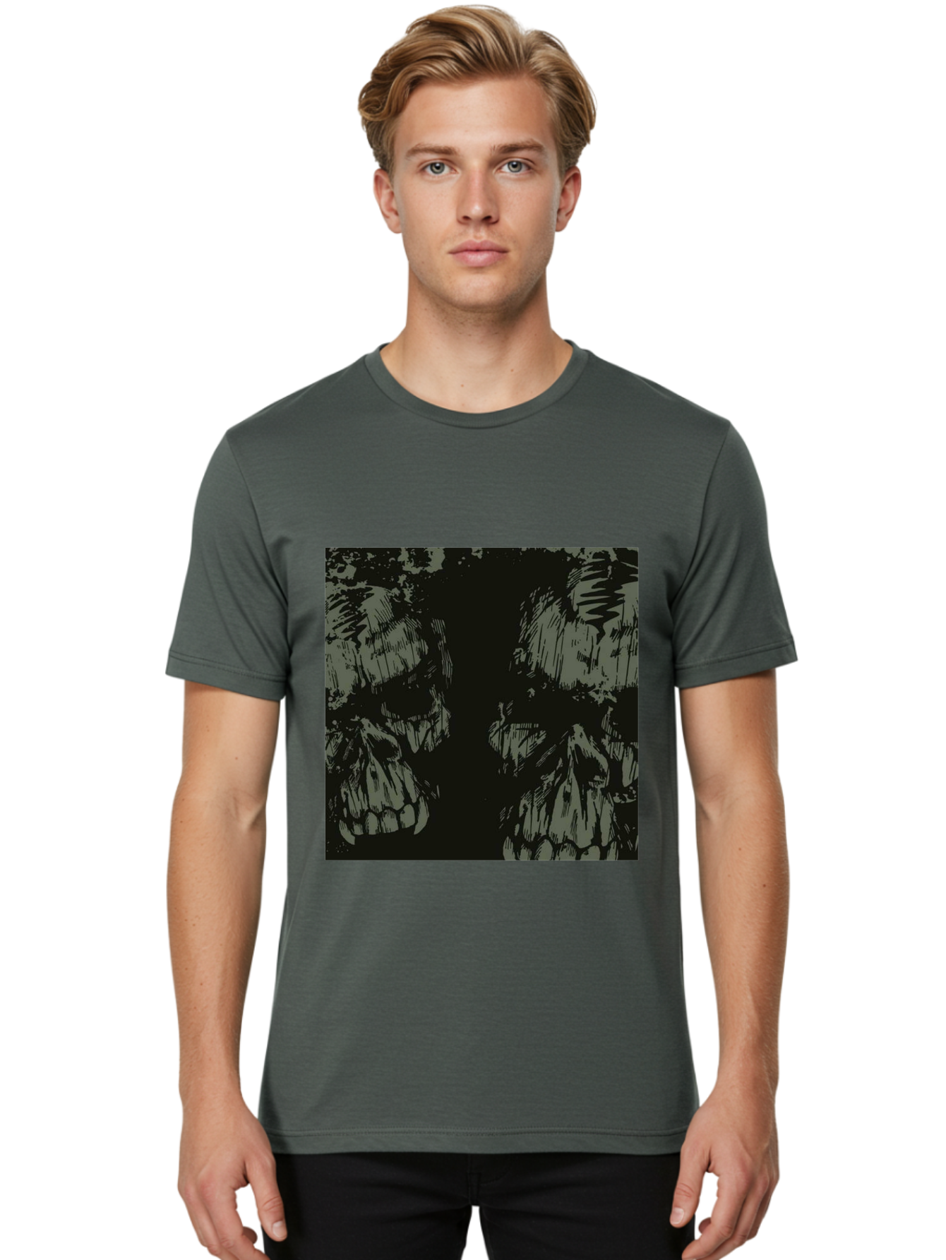 Silent Skulls Men'S Graphic Tee, 100% Cotton, Comfortable Casual Summer Wear, Machine Washable, Dark Fantasy, Skull Art, Gothic Style, Black And Grey, Creepy Atmosphere, Horror Theme, Death Symbol, Skull Design Aae645 24