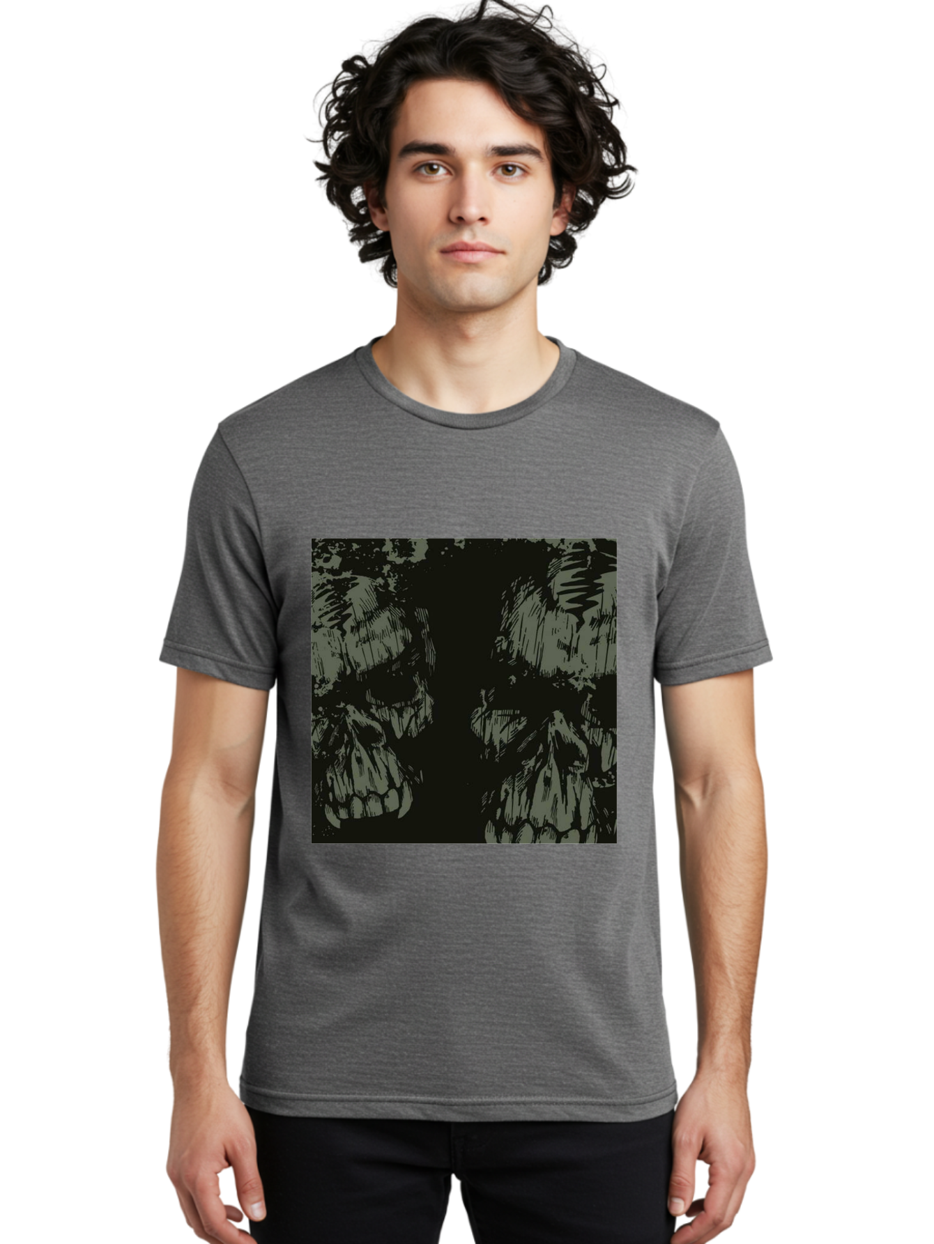 Silent Skulls Men'S Graphic Tee, 100% Cotton, Comfortable Casual Summer Wear, Machine Washable, Dark Fantasy, Skull Art, Gothic Style, Black And Grey, Creepy Atmosphere, Horror Theme, Death Symbol, Skull Design Aae645 22