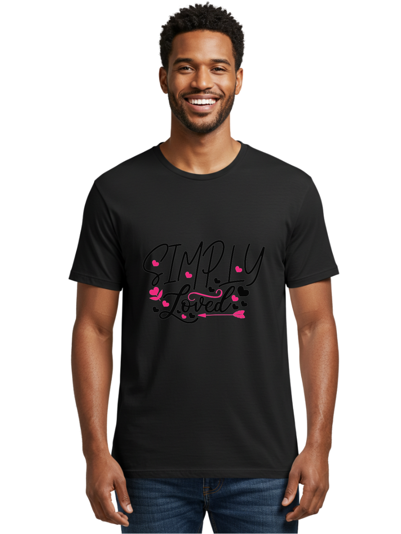Simply Loved Men'S Graphic Tee, 100% Cotton, Comfortable Casual Summer Wear, Machine Washable, Loved Graphic, Heart Designs, Pink Hearts, Black Script, Inspirational Quote, Love Message, Valentines Day Gift, Positive Affirmation, Aae648 8