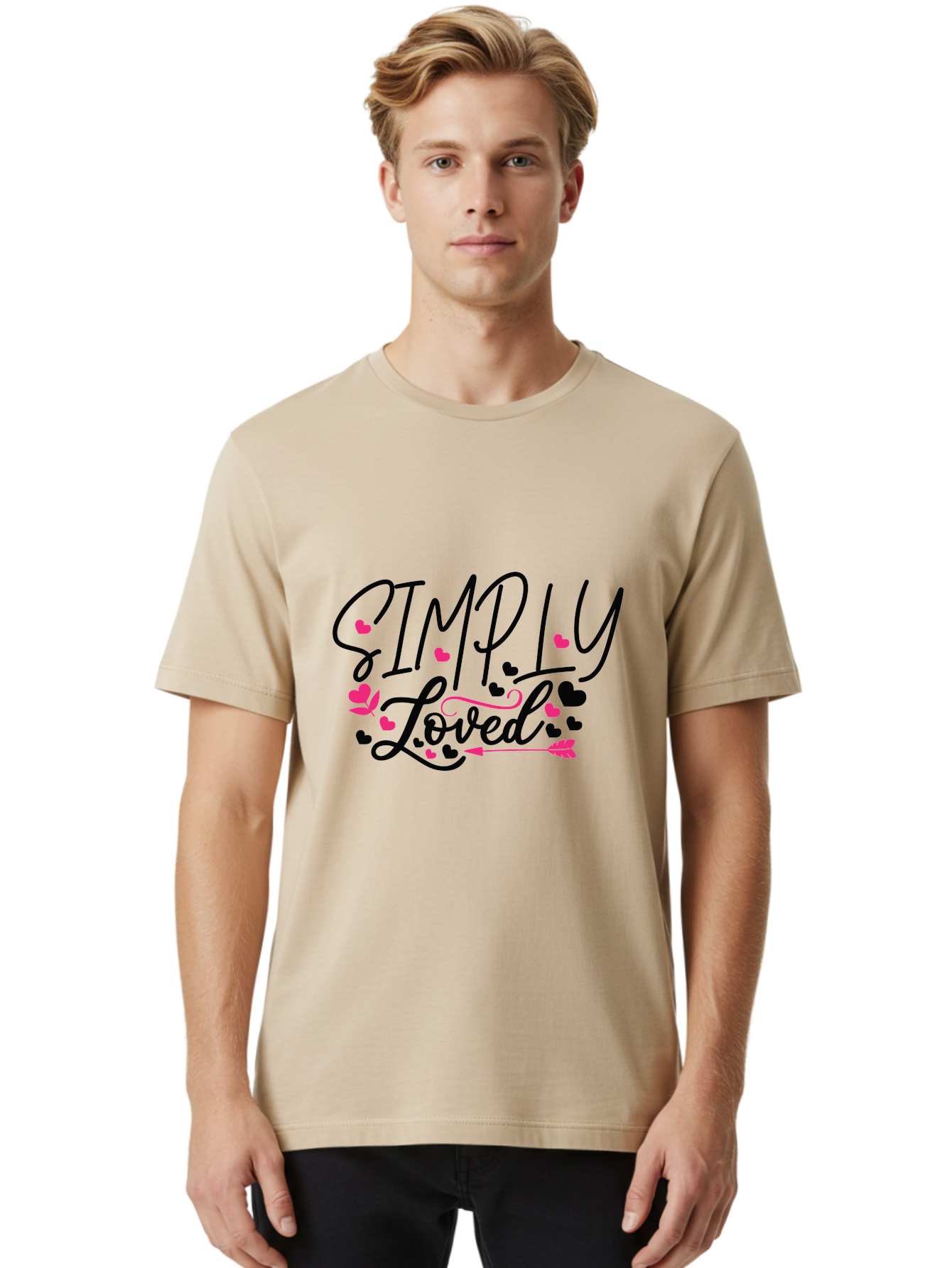 Simply Loved Men'S Graphic Tee, 100% Cotton, Comfortable Casual Summer Wear, Machine Washable, Loved Graphic, Heart Designs, Pink Hearts, Black Script, Inspirational Quote, Love Message, Valentines Day Gift, Positive Affirmation, Aae648 30