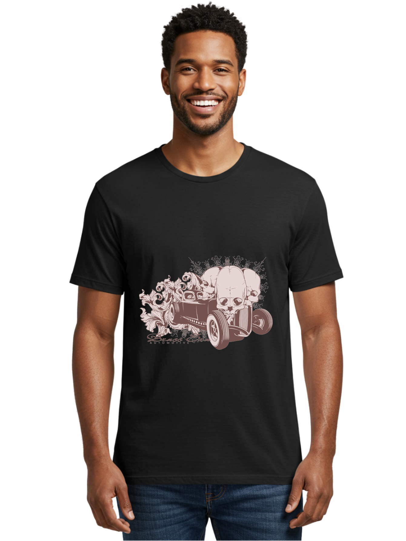 Skull Drive Men'S Graphic Tee, 100% Cotton, Comfortable Casual Summer Wear, Machine Washable, Hot Rod Car, Sugar Skull, Vintage Vehicle, Skull Design, Gothic Art, Automotive Culture, Custom Car, Skull Graphics Aae650 30
