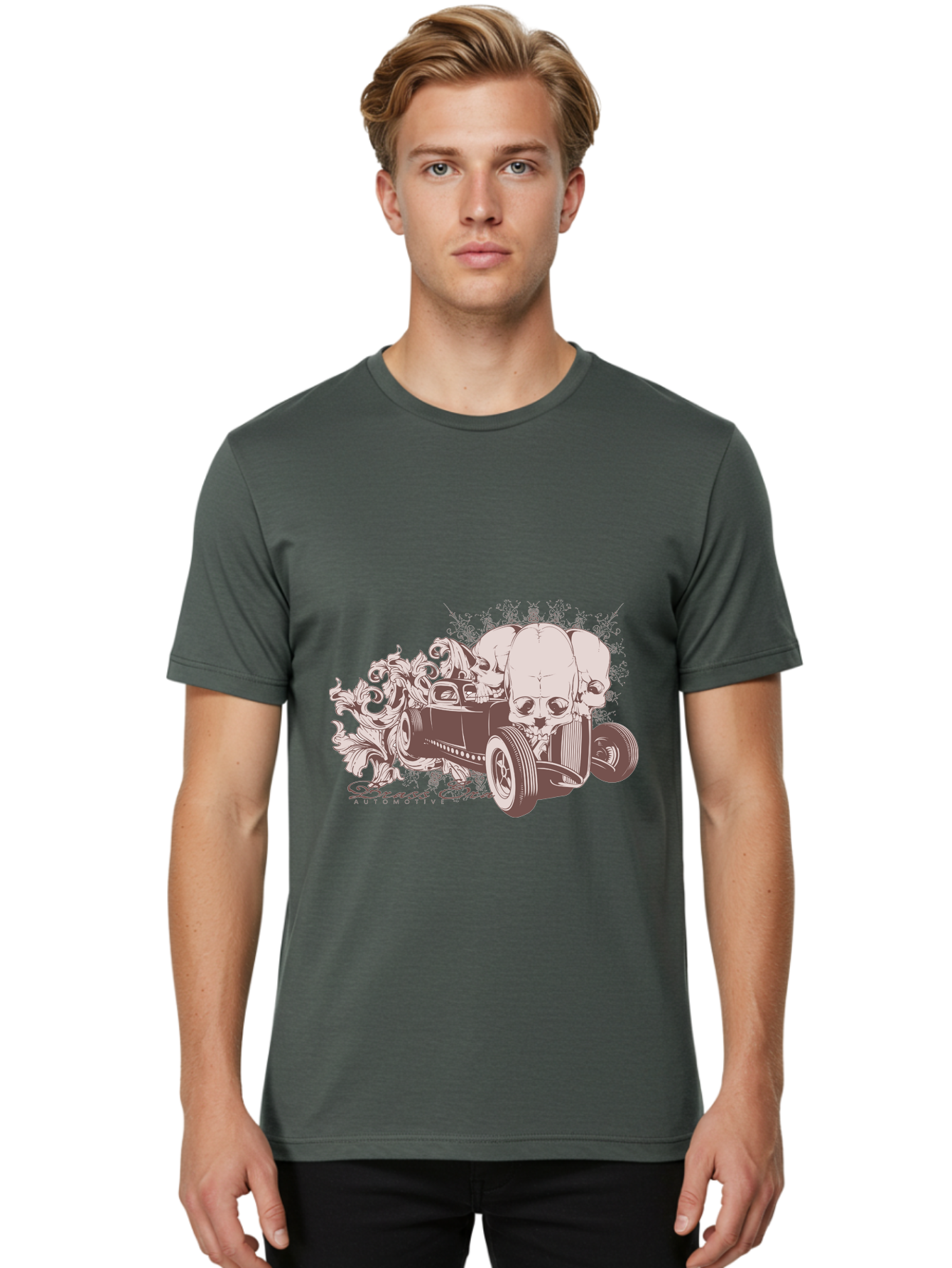 Skull Drive Men'S Graphic Tee, 100% Cotton, Comfortable Casual Summer Wear, Machine Washable, Hot Rod Car, Sugar Skull, Vintage Vehicle, Skull Design, Gothic Art, Automotive Culture, Custom Car, Skull Graphics Aae650 6