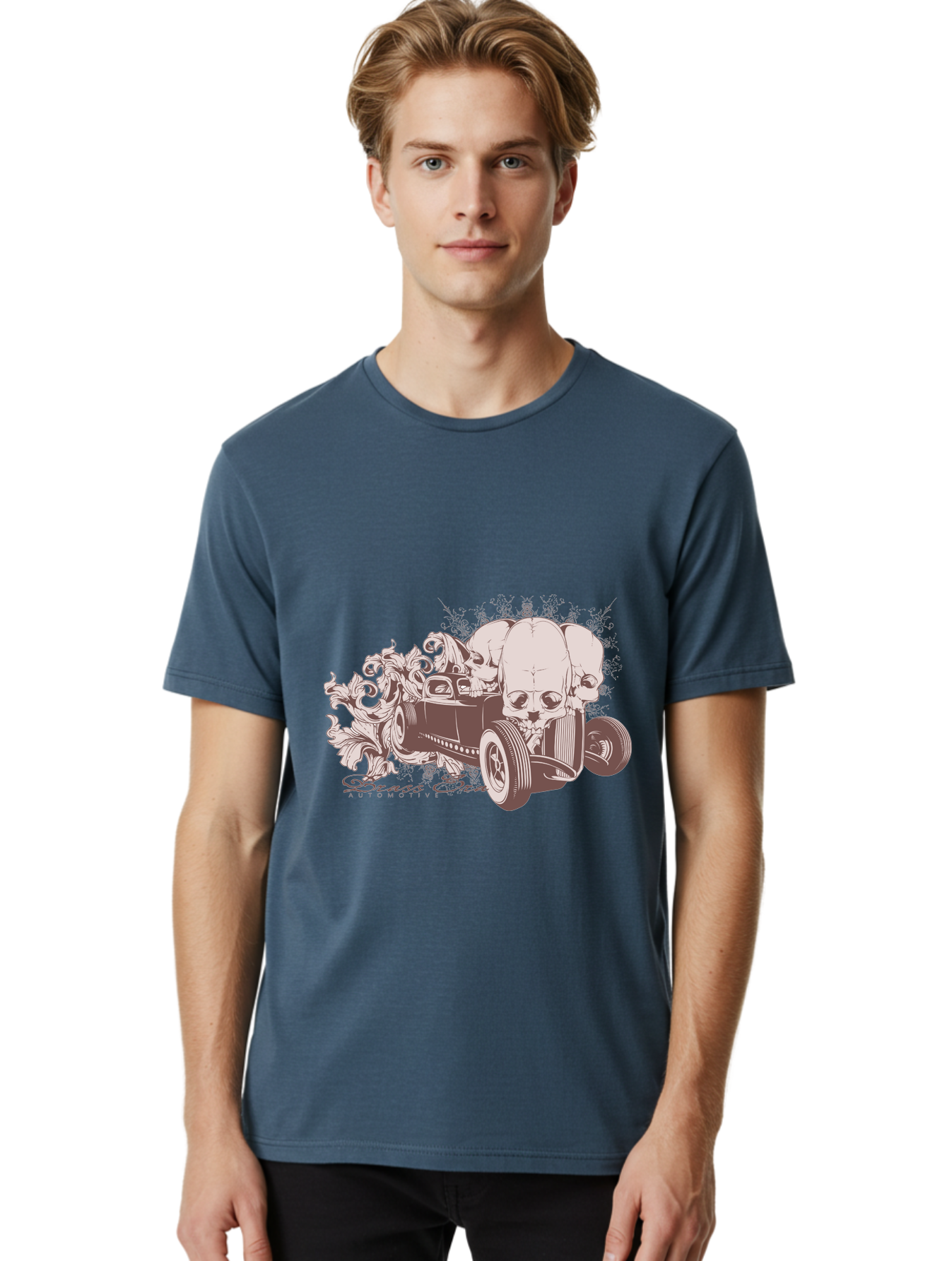 Skull Drive Men'S Graphic Tee, 100% Cotton, Comfortable Casual Summer Wear, Machine Washable, Hot Rod Car, Sugar Skull, Vintage Vehicle, Skull Design, Gothic Art, Automotive Culture, Custom Car, Skull Graphics Aae650 4