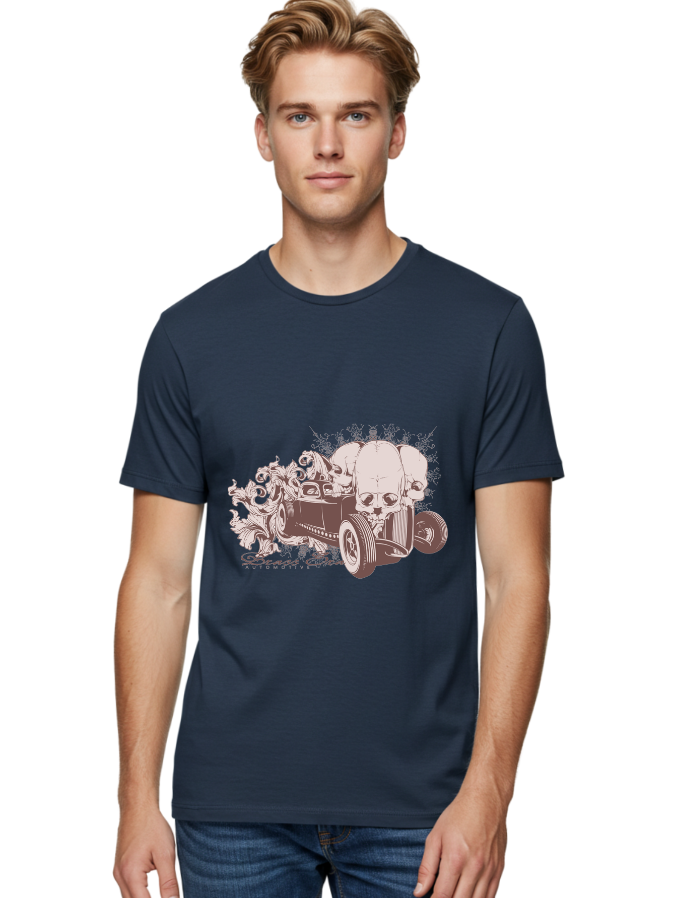 Skull Drive Men'S Graphic Tee, 100% Cotton, Comfortable Casual Summer Wear, Machine Washable, Hot Rod Car, Sugar Skull, Vintage Vehicle, Skull Design, Gothic Art, Automotive Culture, Custom Car, Skull Graphics Aae650 16