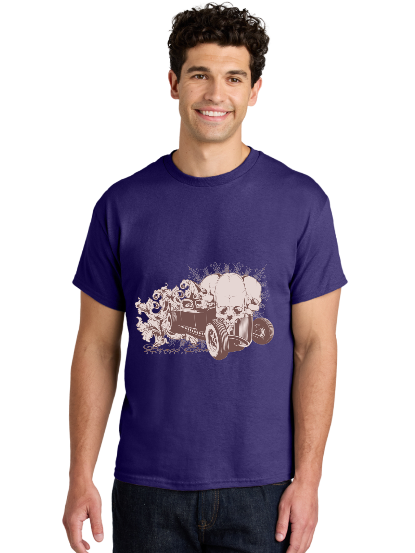 Skull Drive Men'S Graphic Tee, 100% Cotton, Comfortable Casual Summer Wear, Machine Washable, Hot Rod Car, Sugar Skull, Vintage Vehicle, Skull Design, Gothic Art, Automotive Culture, Custom Car, Skull Graphics Aae650 12
