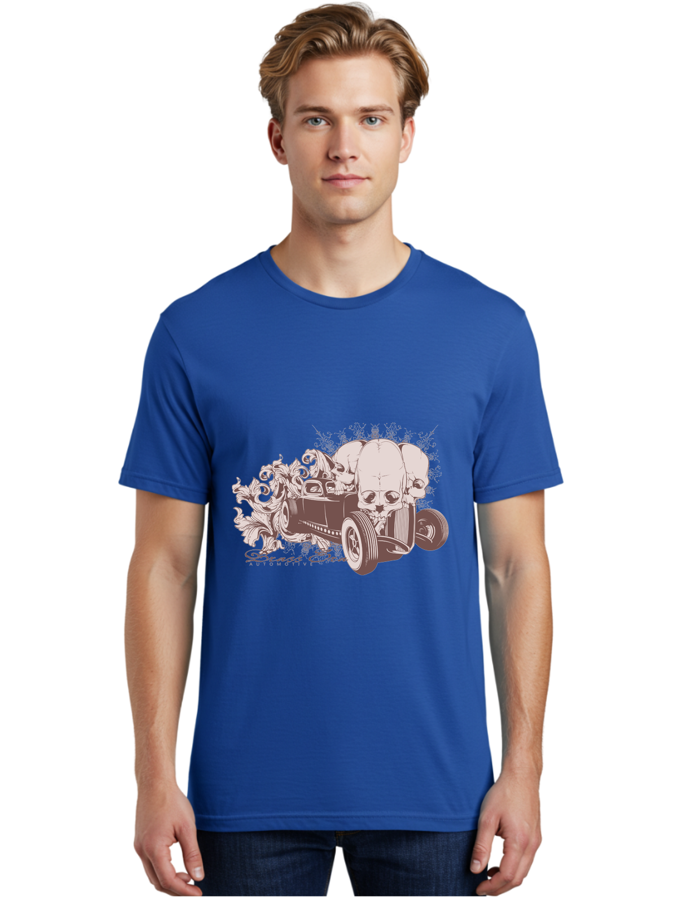 Skull Drive Men'S Graphic Tee, 100% Cotton, Comfortable Casual Summer Wear, Machine Washable, Hot Rod Car, Sugar Skull, Vintage Vehicle, Skull Design, Gothic Art, Automotive Culture, Custom Car, Skull Graphics Aae650 8