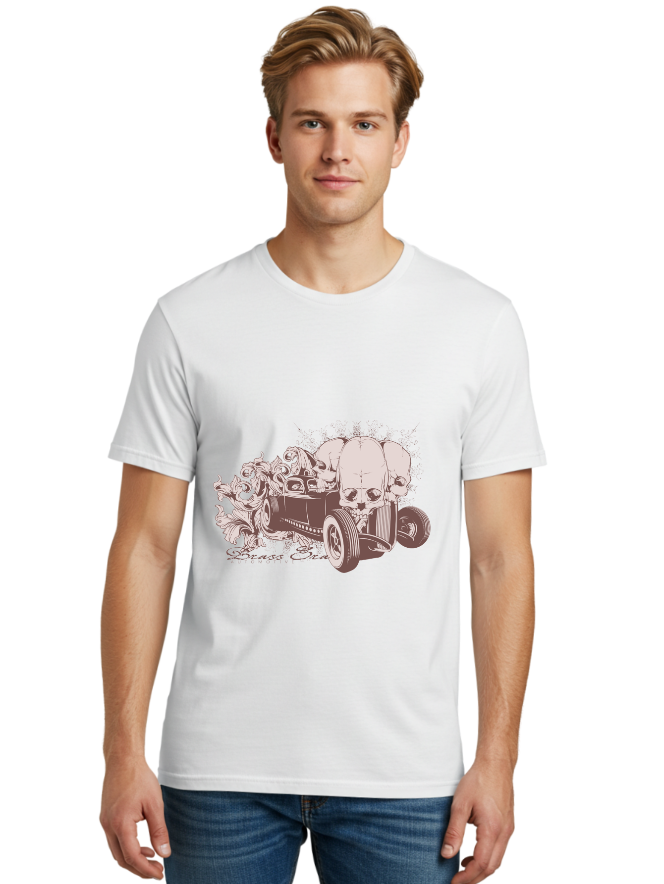 Skull Drive Men'S Graphic Tee, 100% Cotton, Comfortable Casual Summer Wear, Machine Washable, Hot Rod Car, Sugar Skull, Vintage Vehicle, Skull Design, Gothic Art, Automotive Culture, Custom Car, Skull Graphics Aae650 28
