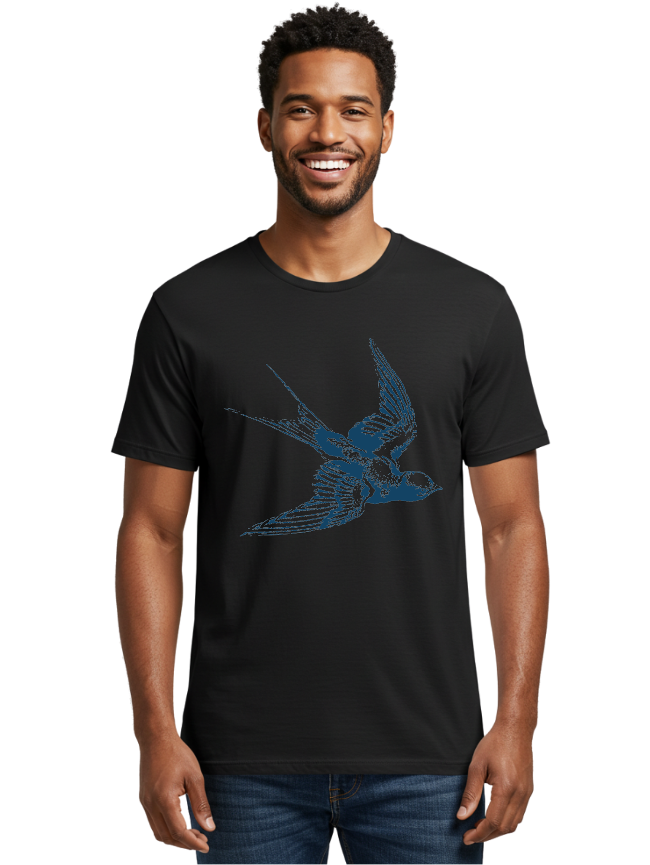 Skybound Sparrow Men'S Graphic Tee, 100% Cotton, Comfortable Casual Summer Wear, Machine Washable, Swallow Bird In Flight, Blue Bird Illustration, Bird In Air, Flying Swallow, Bird Species, Wildlife Art, Avian Illustration Aae651 12