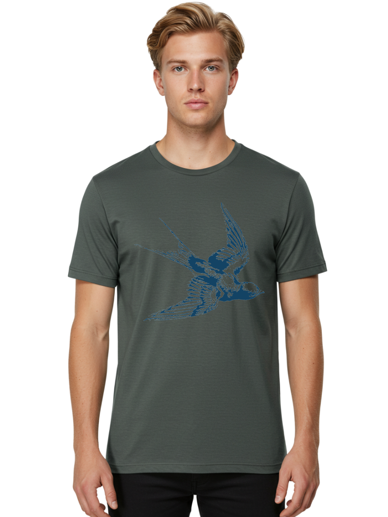 Skybound Sparrow Men'S Graphic Tee, 100% Cotton, Comfortable Casual Summer Wear, Machine Washable, Swallow Bird In Flight, Blue Bird Illustration, Bird In Air, Flying Swallow, Bird Species, Wildlife Art, Avian Illustration Aae651 28