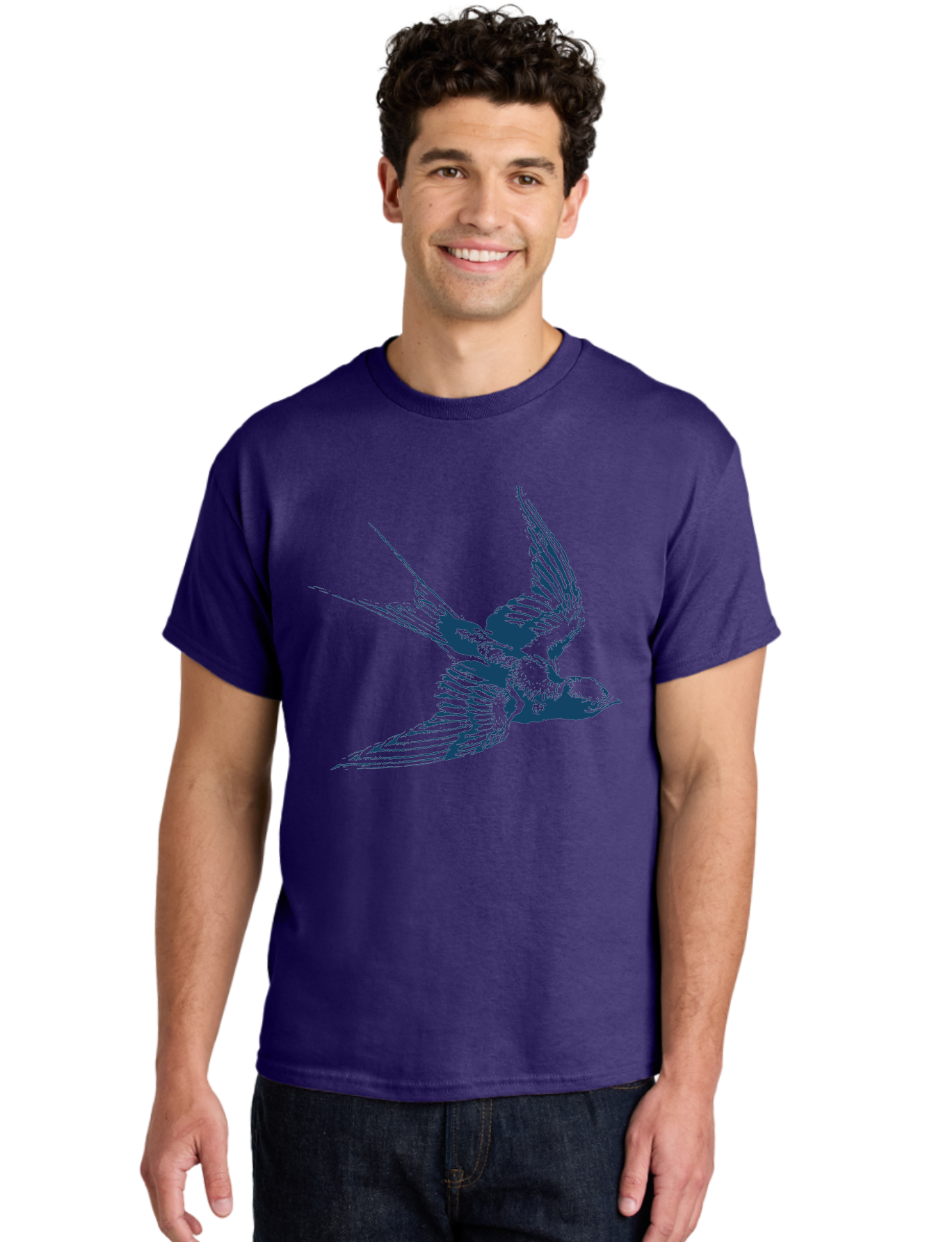 Skybound Sparrow Men'S Graphic Tee, 100% Cotton, Comfortable Casual Summer Wear, Machine Washable, Swallow Bird In Flight, Blue Bird Illustration, Bird In Air, Flying Swallow, Bird Species, Wildlife Art, Avian Illustration Aae651 14