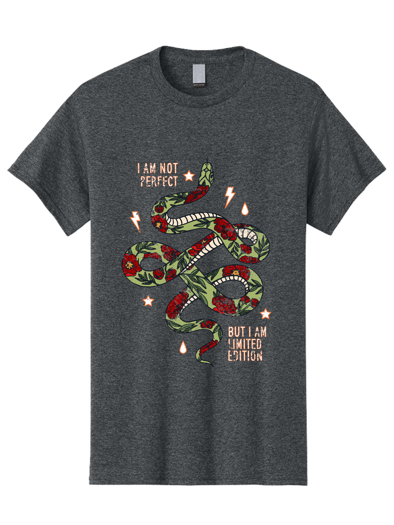 Snake Men'S Graphic Tee, 100% Cotton, Comfortable Casual Summer Wear, Machine Washable, Snake With Red Roses, Limited Edition, Motivational Quote, Self-Love, Empowerment, Unique Personality, Floral Pattern, Bold Design, Inspirational Art, Aae654 19