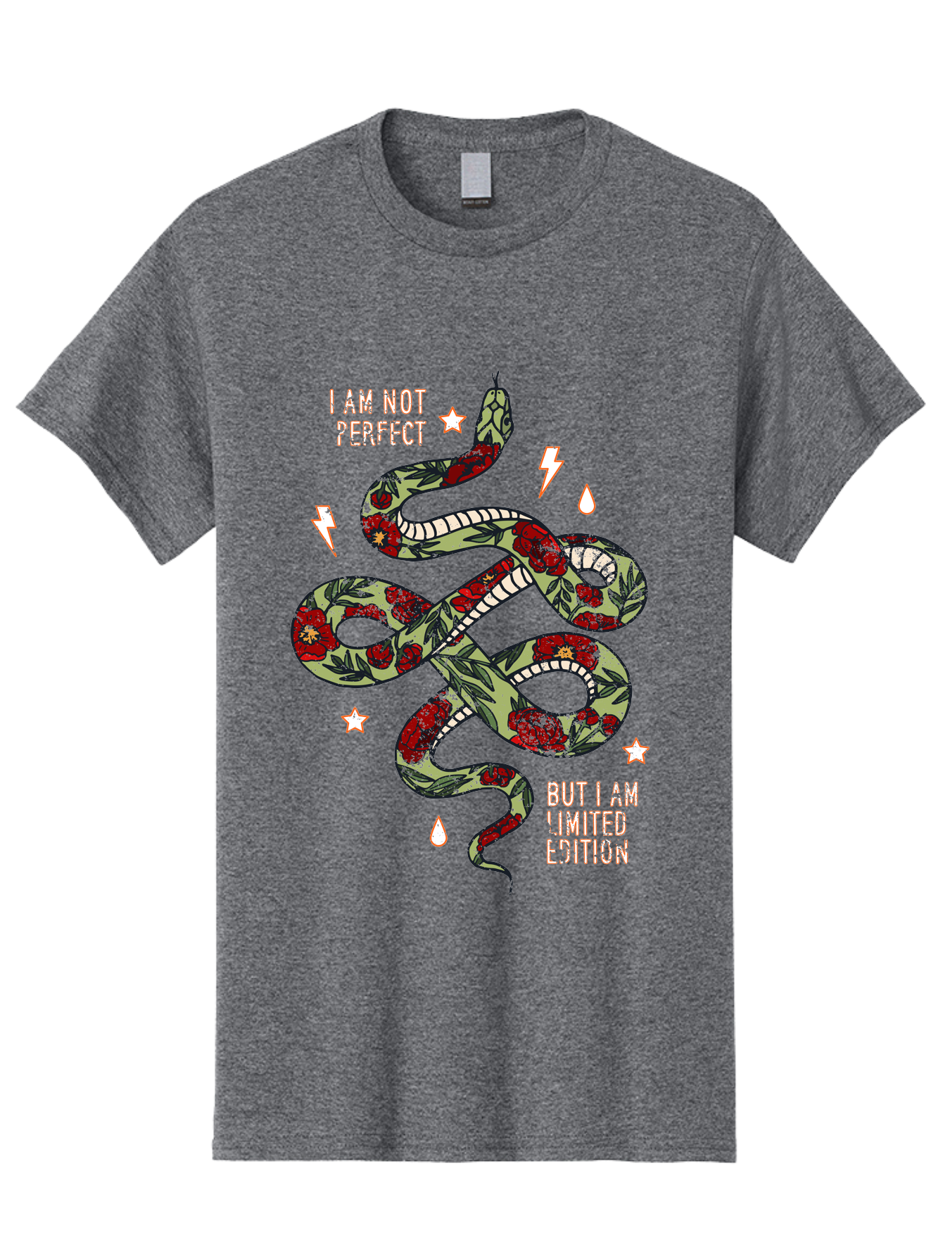 Snake Men'S Graphic Tee, 100% Cotton, Comfortable Casual Summer Wear, Machine Washable, Snake With Red Roses, Limited Edition, Motivational Quote, Self-Love, Empowerment, Unique Personality, Floral Pattern, Bold Design, Inspirational Art, Aae654 1