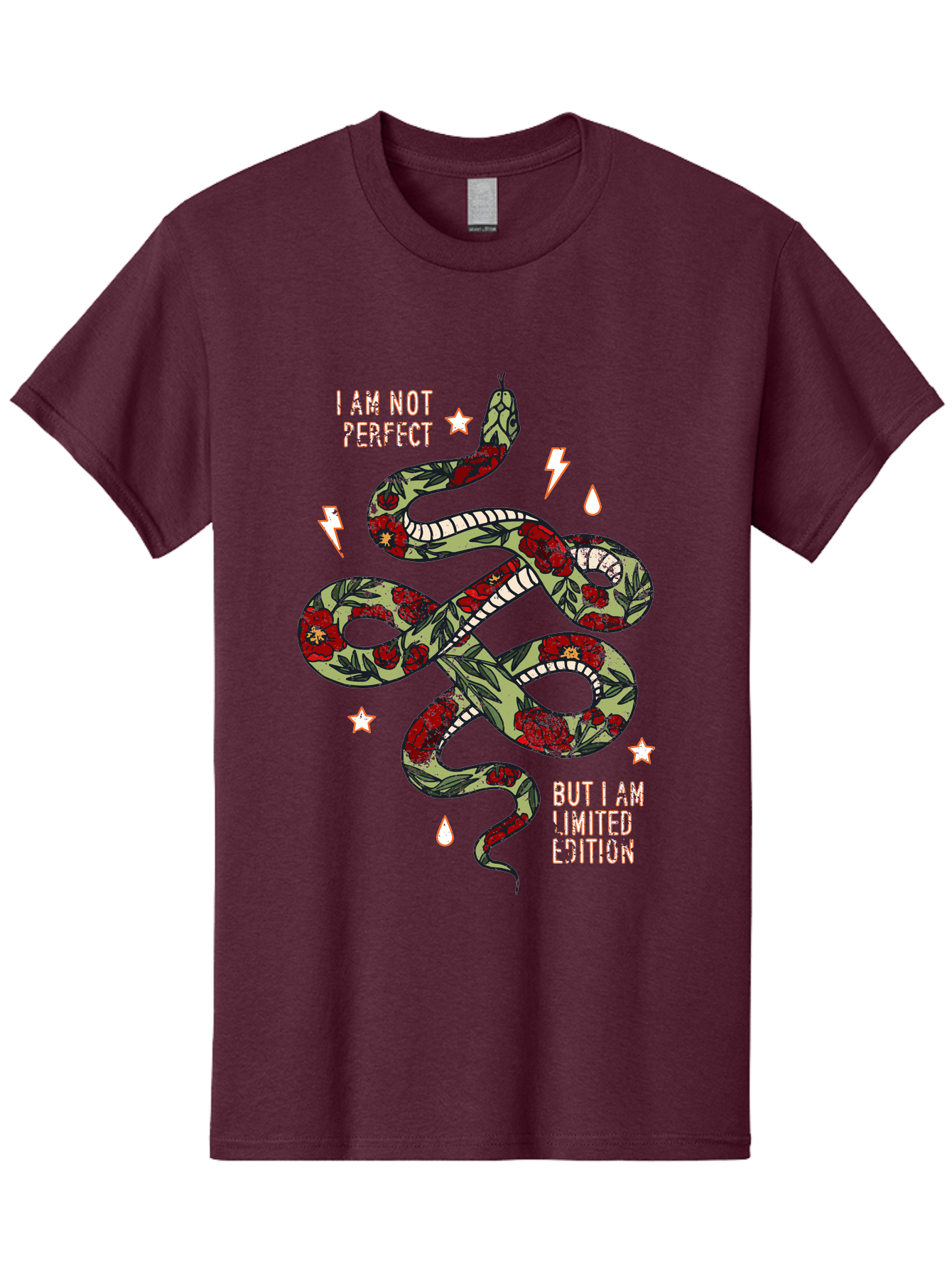 Snake Men'S Graphic Tee, 100% Cotton, Comfortable Casual Summer Wear, Machine Washable, Snake With Red Roses, Limited Edition, Motivational Quote, Self-Love, Empowerment, Unique Personality, Floral Pattern, Bold Design, Inspirational Art, Aae654 25