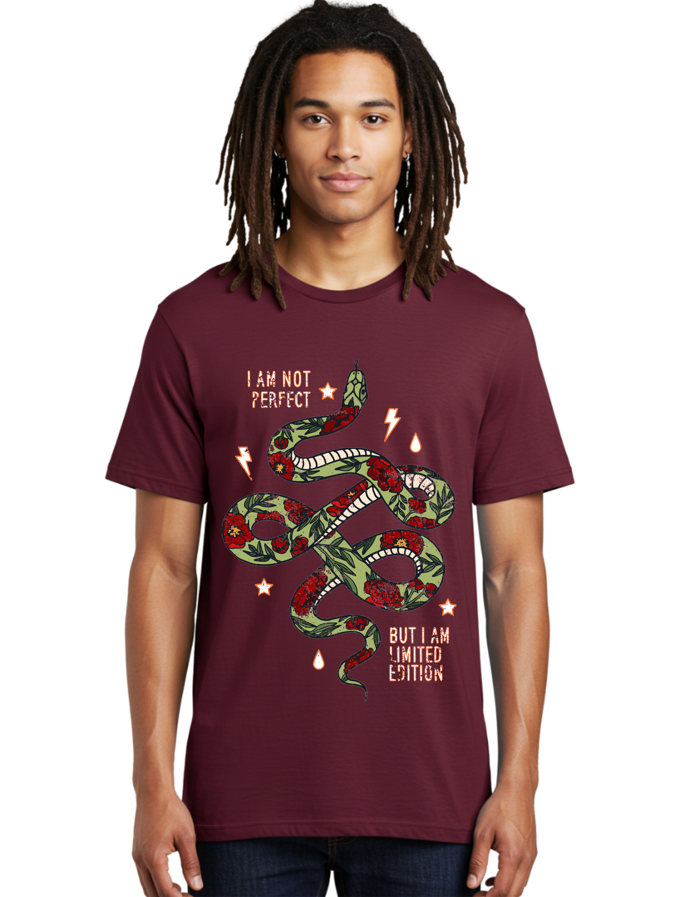 Snake Men'S Graphic Tee, 100% Cotton, Comfortable Casual Summer Wear, Machine Washable, Snake With Red Roses, Limited Edition, Motivational Quote, Self-Love, Empowerment, Unique Personality, Floral Pattern, Bold Design, Inspirational Art, Aae654 26