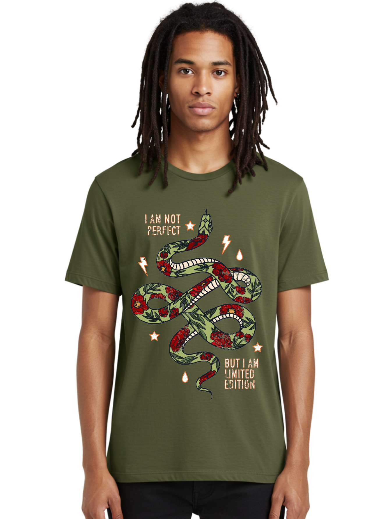 Snake Men'S Graphic Tee, 100% Cotton, Comfortable Casual Summer Wear, Machine Washable, Snake With Red Roses, Limited Edition, Motivational Quote, Self-Love, Empowerment, Unique Personality, Floral Pattern, Bold Design, Inspirational Art, Aae654 10